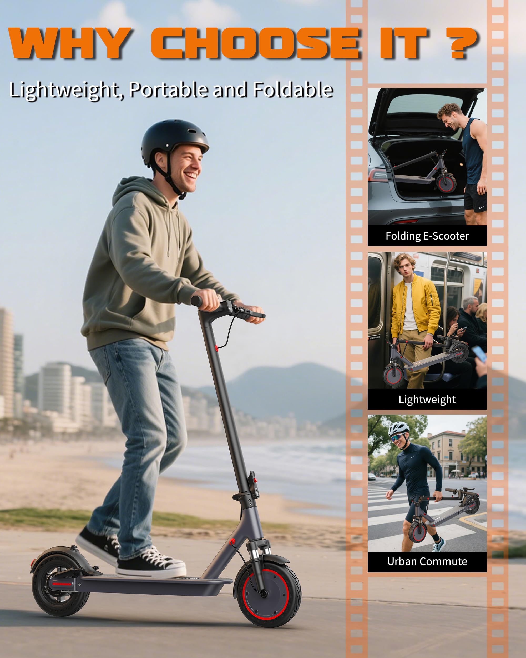 VOLPAM 10Inch Electric Scooter for Adult, Dual Suspension, 21/31MPH Top Speed, 500W/800W Powerful Motor, 22/31 /35/40/60Miles Long Range, Dual Braking, Max Load 264 lbs
