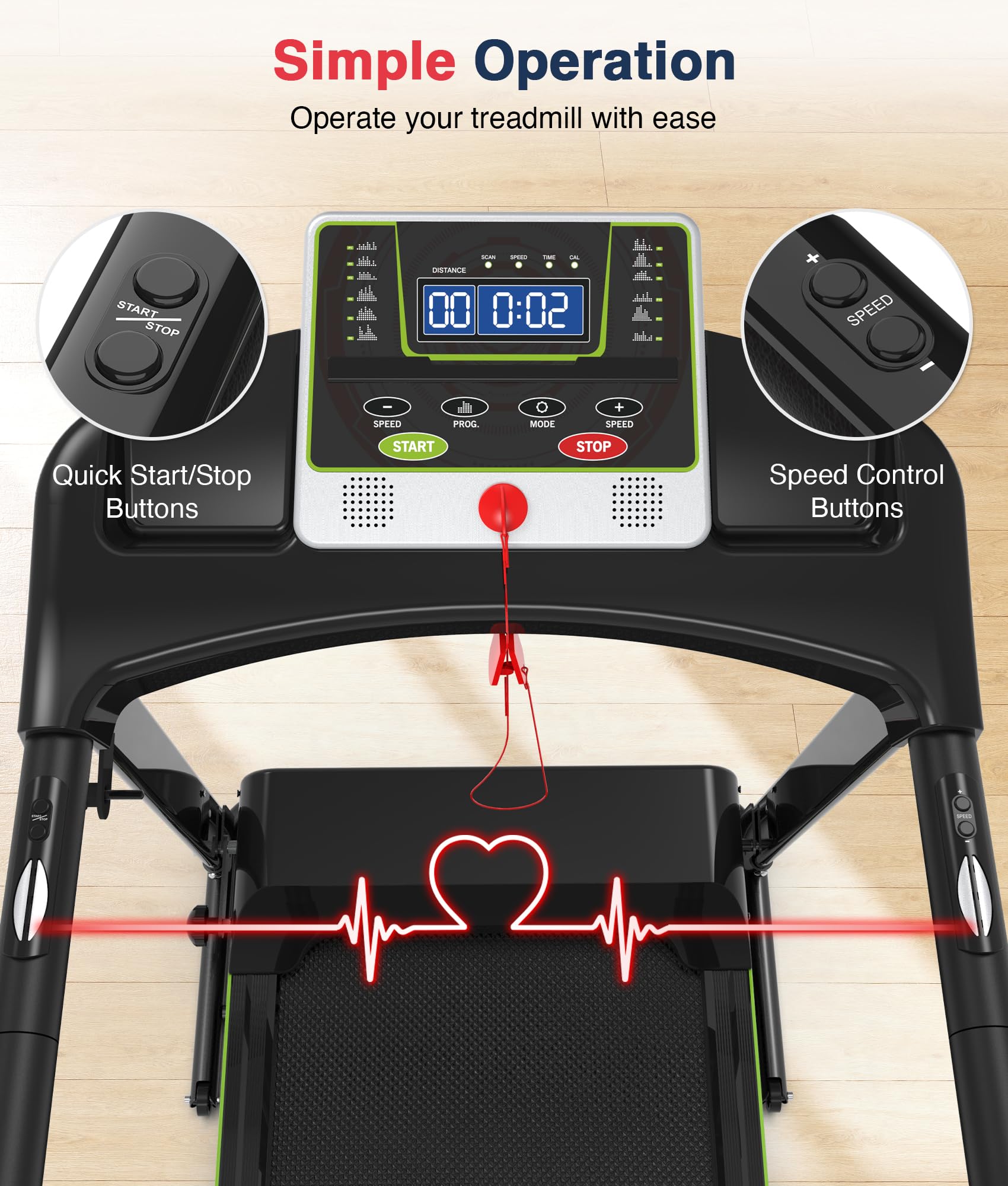 Redliro Walking Treadmill with Long Handrail for Balance, Recovery Fitness Exercise Machine Foldable for Home use with Holder for Phone & Cup,LCD Display, 300 lbs Capacity