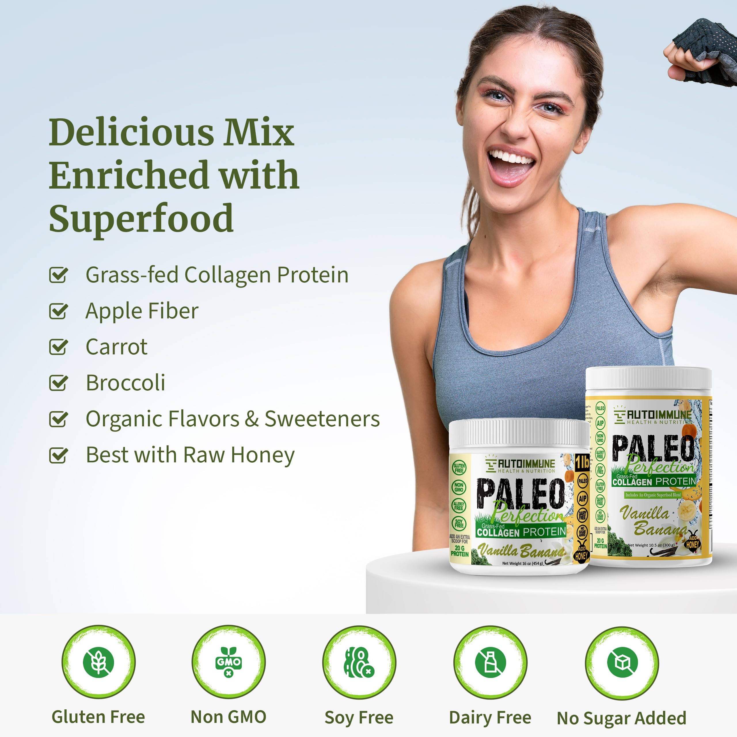 Paleo Perfection Double Chocolate Grass Fed Beef Collagen Protein Powder without Stevia - Paleo, Keto, SCD, AIP Protein Powder w/ Apple Fiber, Carrot, Broccoli - 300g Protein Powder & Superfood Blend