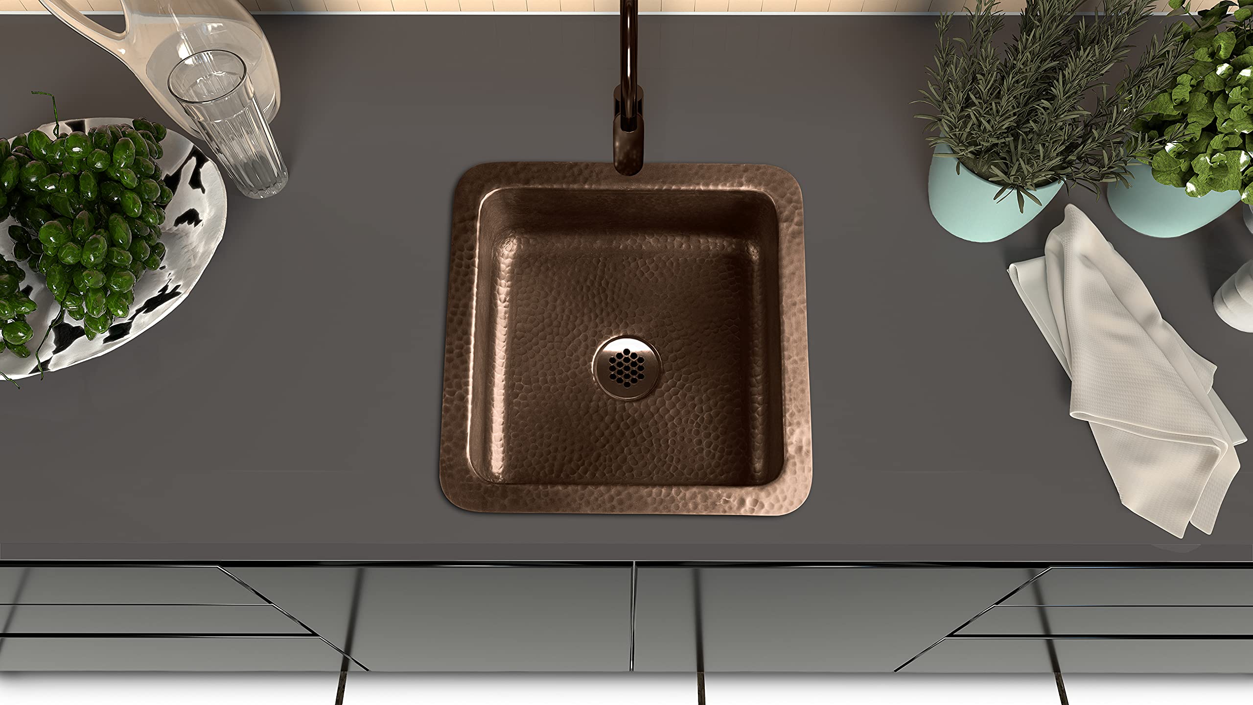 Monarch Abode Pure Copper (12 inches) 17093 Hand Hammered Glasgow Dual Mount Bar Prep Sink