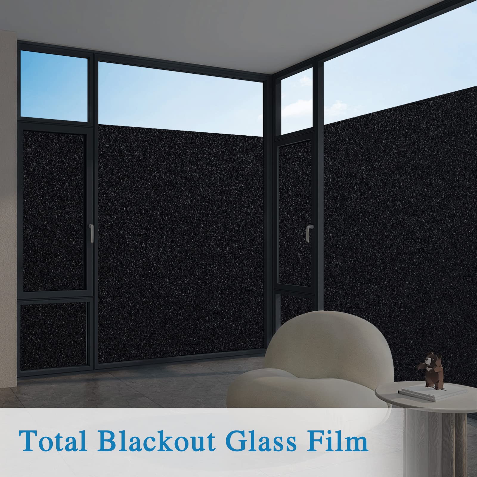 Coavas Window Film Privacy Frosted Glass Static Cling UV Sun Blocking Heat Control Window Tint Day and Night Home Bathroom Door Decorative Frosting Cover,23.6 x 118.1 Inch, Black