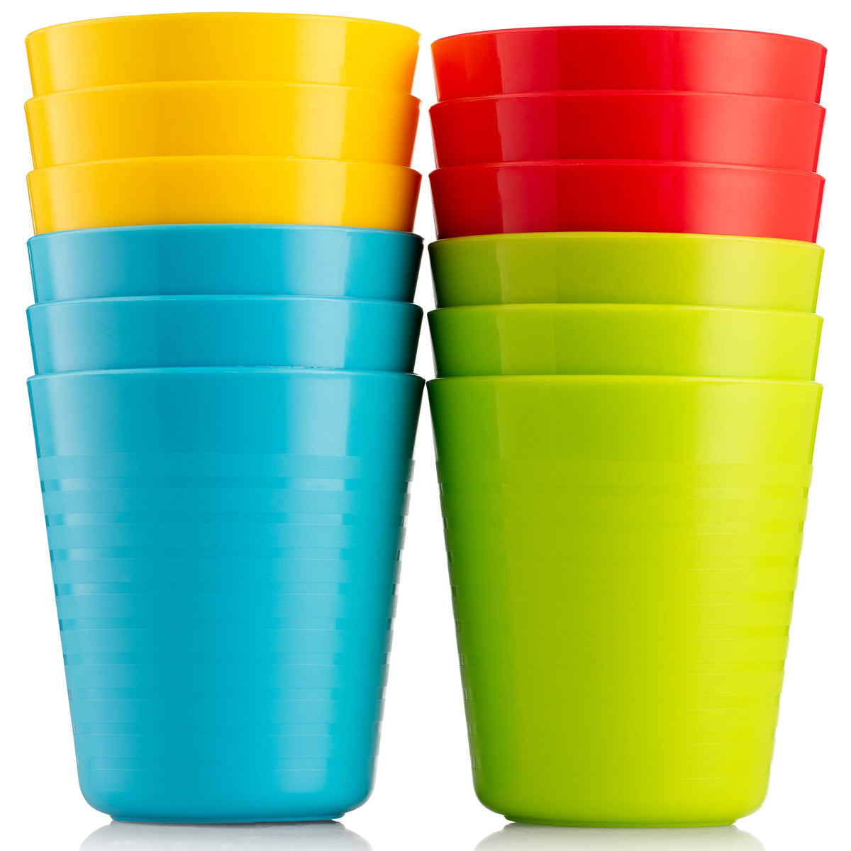 PLASKIDY Kids Plastic Cups, Set of 12, 8 oz, Unbreakable, Reusable, Dishwasher Safe, BPA-Free, Bright Colored Kids Tumblers
