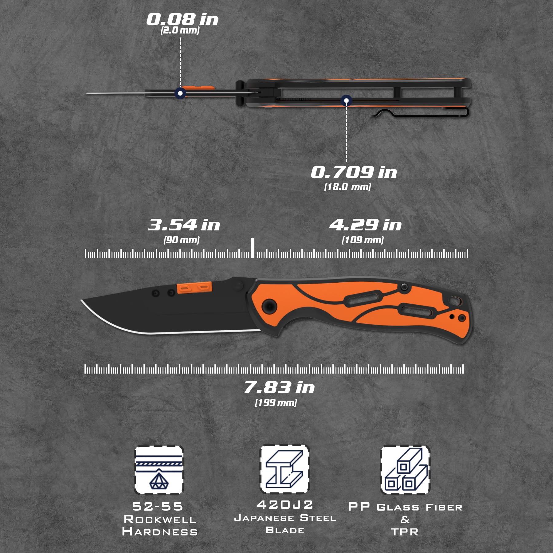 KNINE OUTDOORS Hunting Pocket Knife With Replaceable Blades and Clip, Skinning for Deer Hunting, EDC With 9 Blades (Orange)