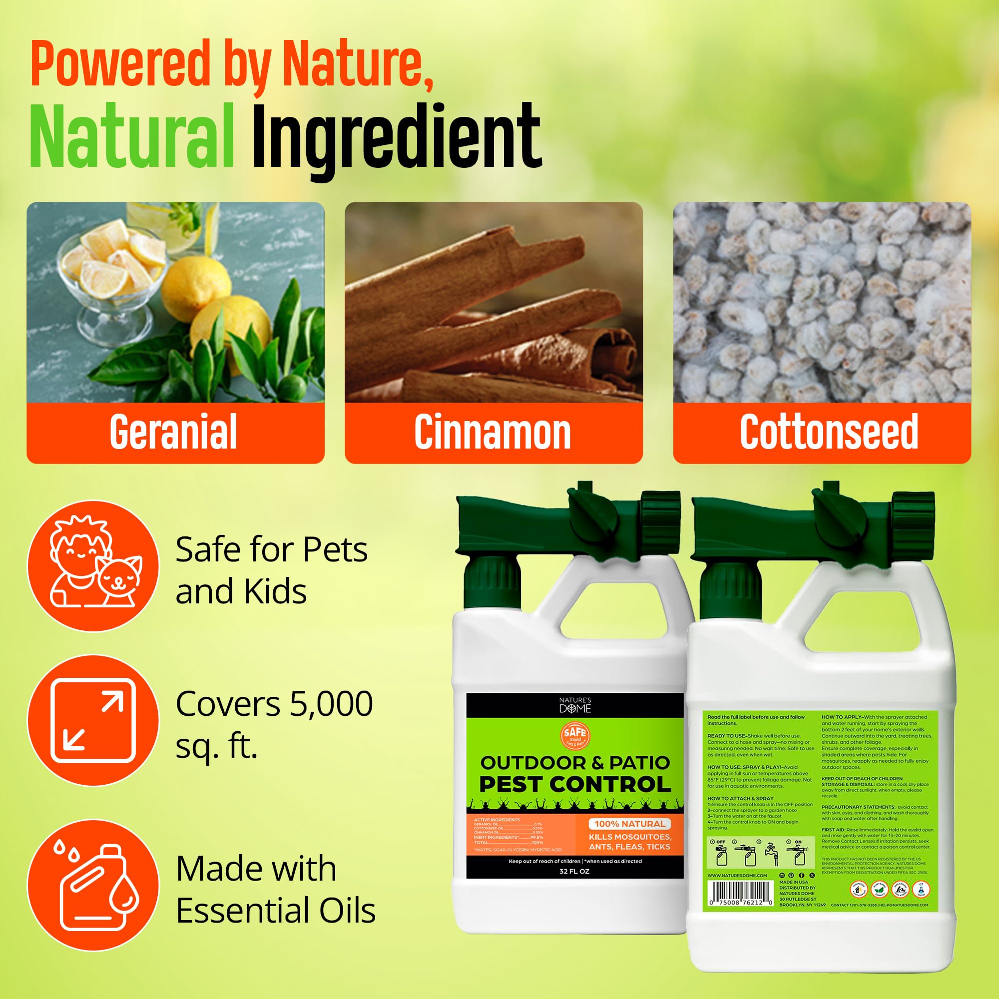 Nature’s Dome Outdoor Bug Spray – Flea, Tick & Mosquito Yard Treatment – Plant-Based Insect Killer & Repellent with Essential Oils – Safe for Pets, Kids & Plants – 32 oz Ready-to-Use