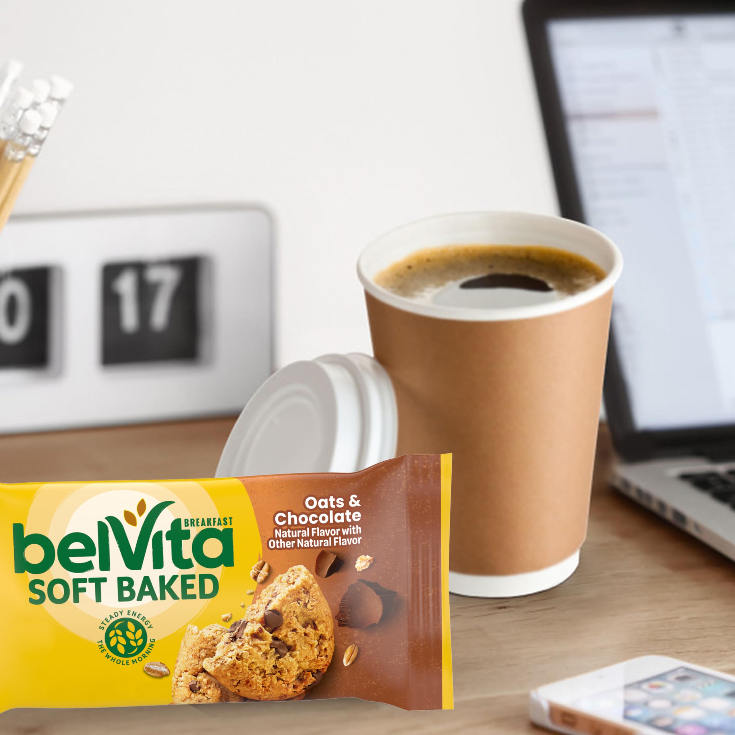belVita Soft Baked Oats & Chocolate Breakfast Biscuits, Chewy Breakfast Bars, 6 Boxes of 5 Packs (1 Biscuit Per Pack)