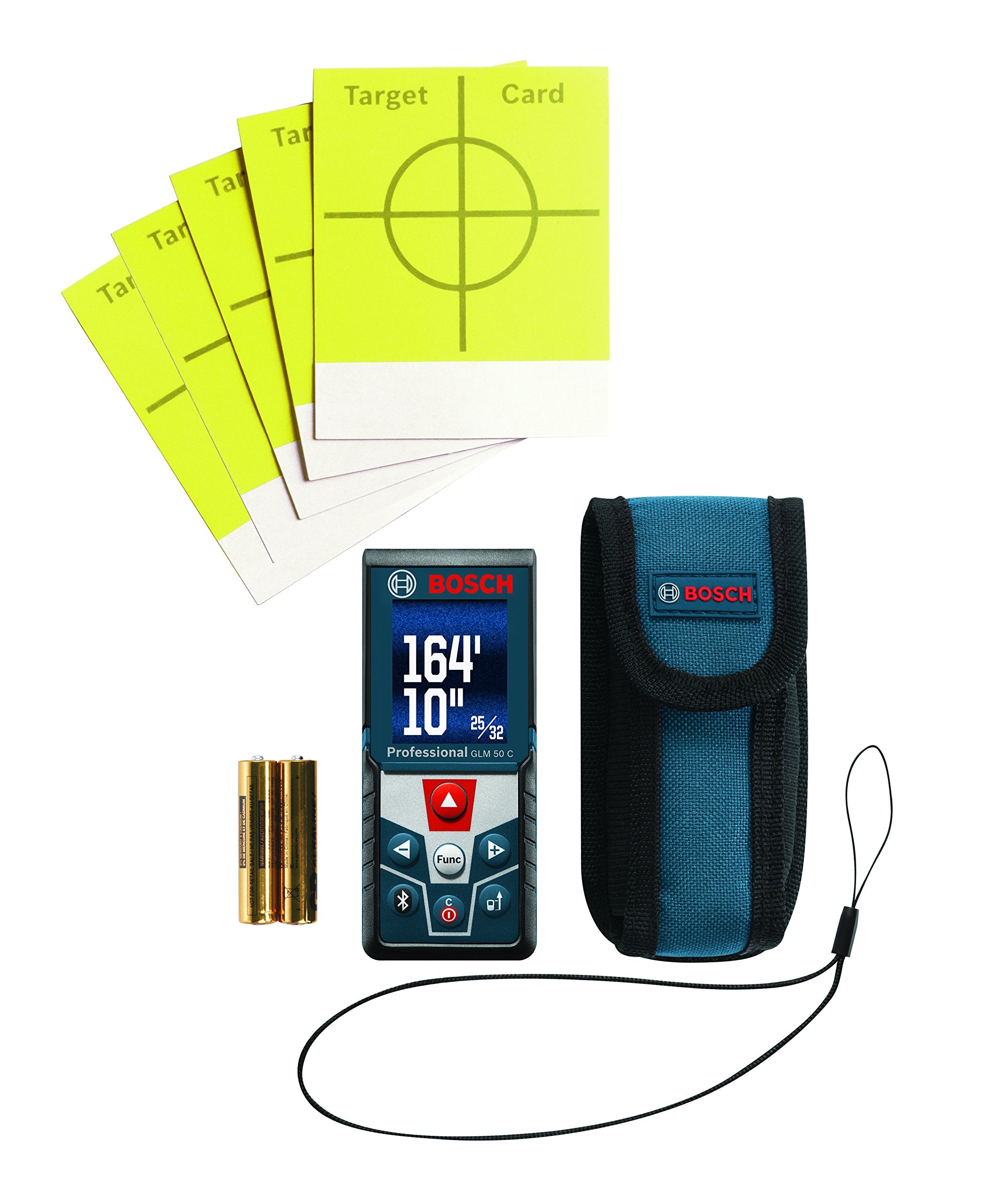 BOSCH GLM 50 C 165 Ft Laser Distance Measure, Includes 2 AAA Batteries, Hand Strap, Target Cards, & Pouch