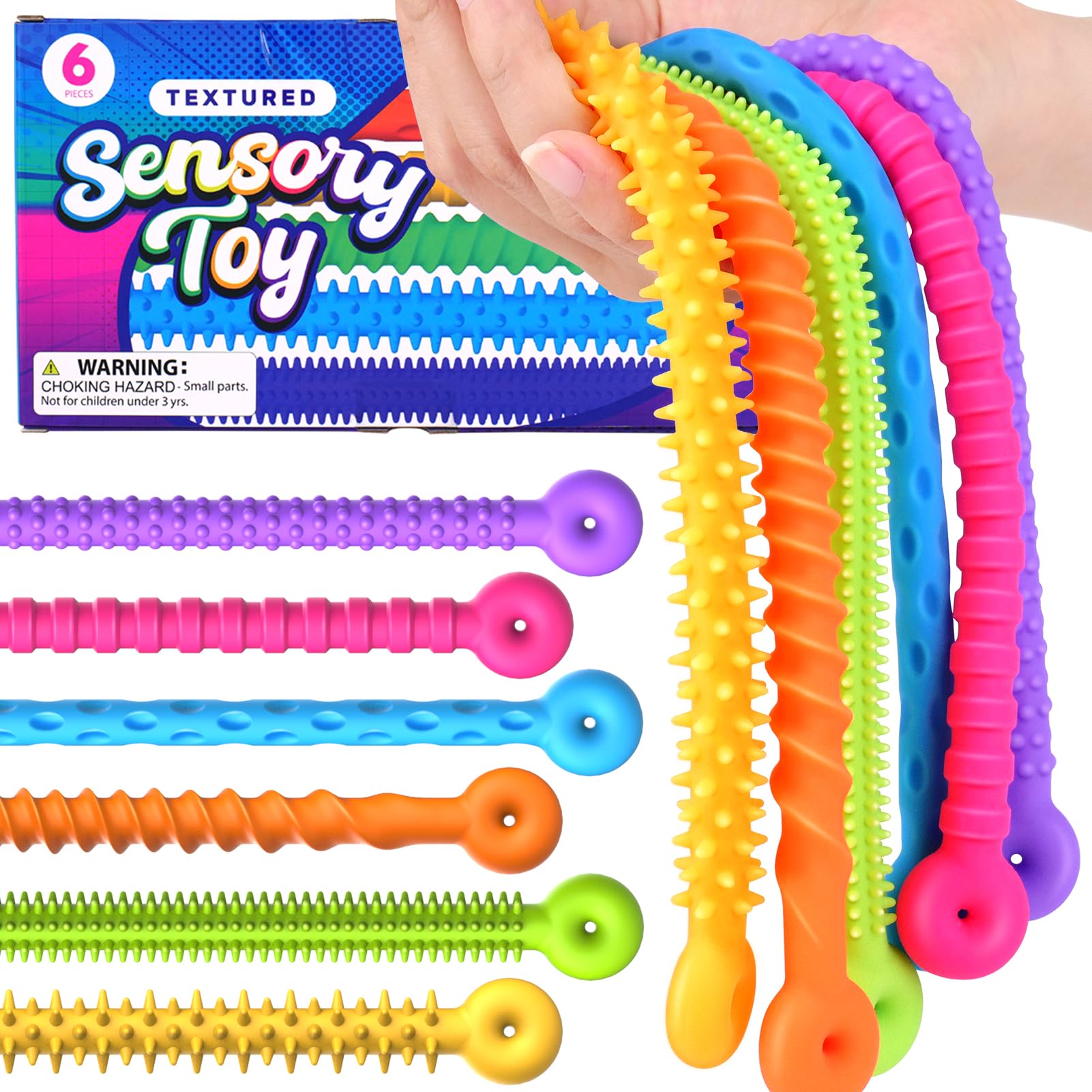 Sensory Toys Fidget Stretchy Strings: Fidget Toys Bracelet for Kids Calming - Adjustable Sensory Bracelet for Autism - Quiet Prizes Box Toys for Classroom 6 Pack
