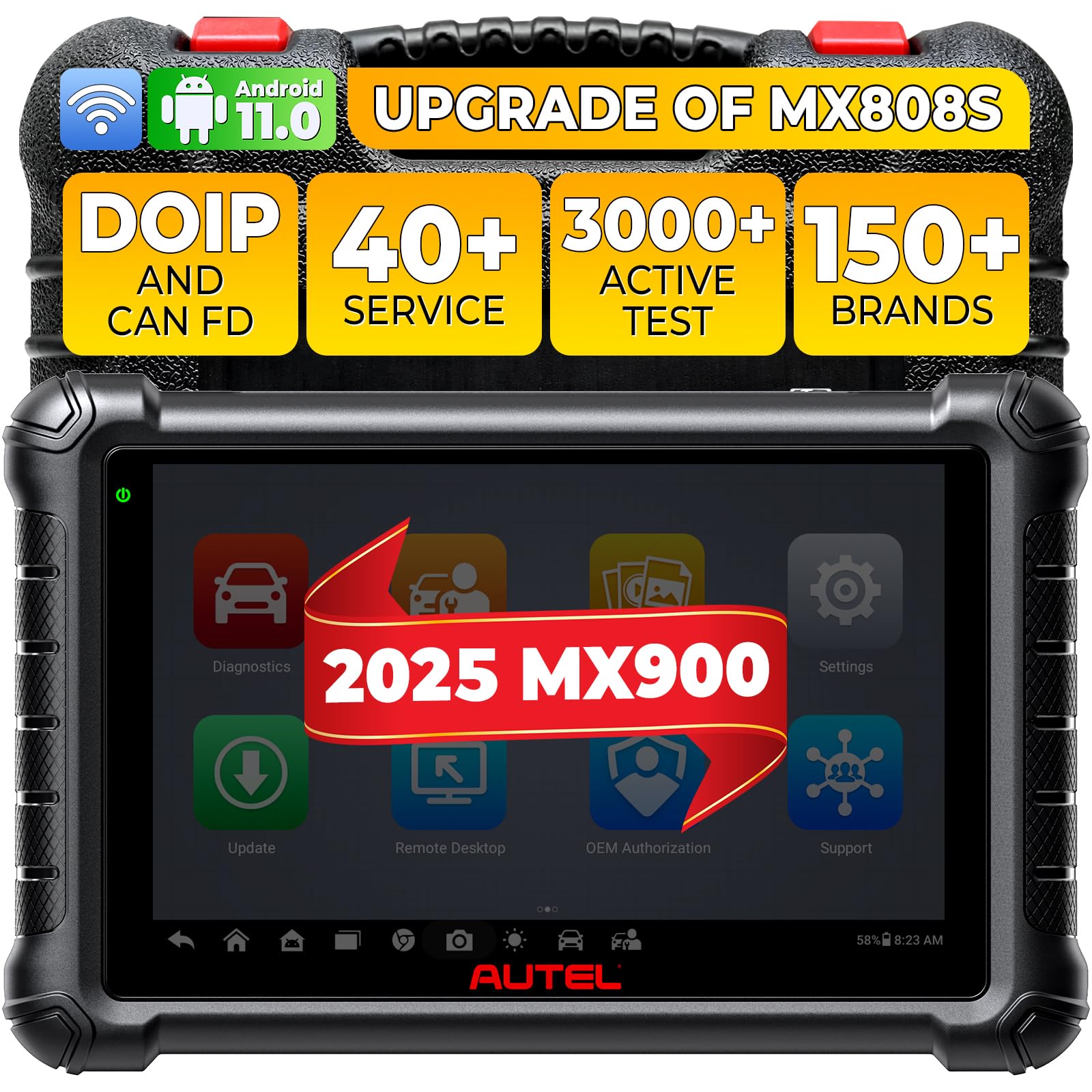 Autel MaxiCheck MX900 Scanner 2025, Same as MK900 with 3000+ Active Tests, 40+ Hot Services, CANFD DoIP, All System Diagnostic Scan Tool Upgraded of MK808BT PRO MX808S MK808S, 150+ Brands