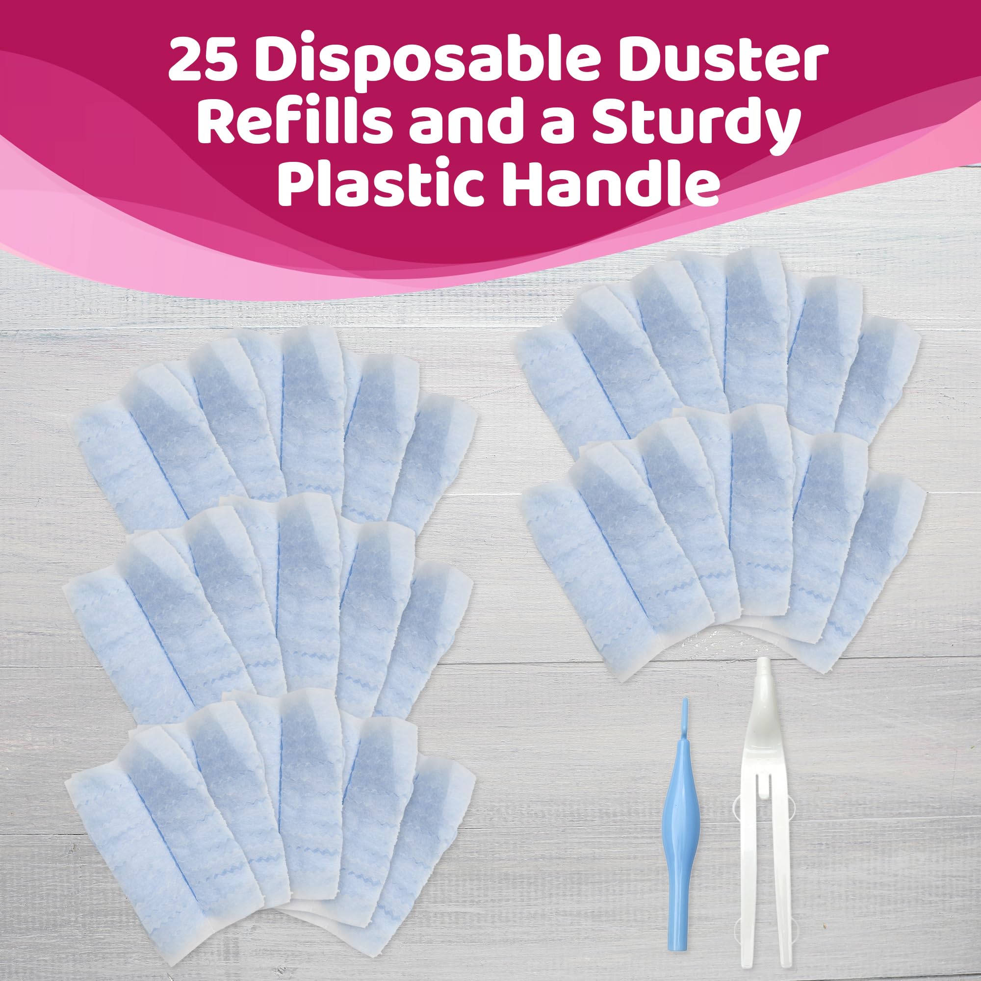 Set of 25 Dusters Refills and 1 Handle. Quality 180 Multi-Surface Duster Refill - Bulk Disposable Replacement Head - for Cleaning Furniture, Electronics, Fans, Office, Car