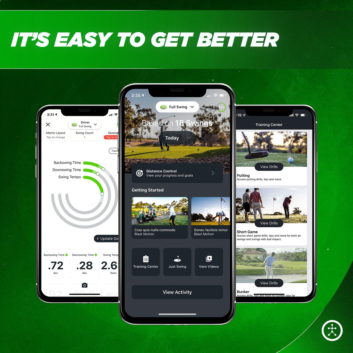 Blast Golf Swing & Stroke Analyzer - Lower Your Scores from tee to Green - Real-time Feedback, Swing Metrics, Video Capture Highlights, Track Performance (gen3 Sensor)