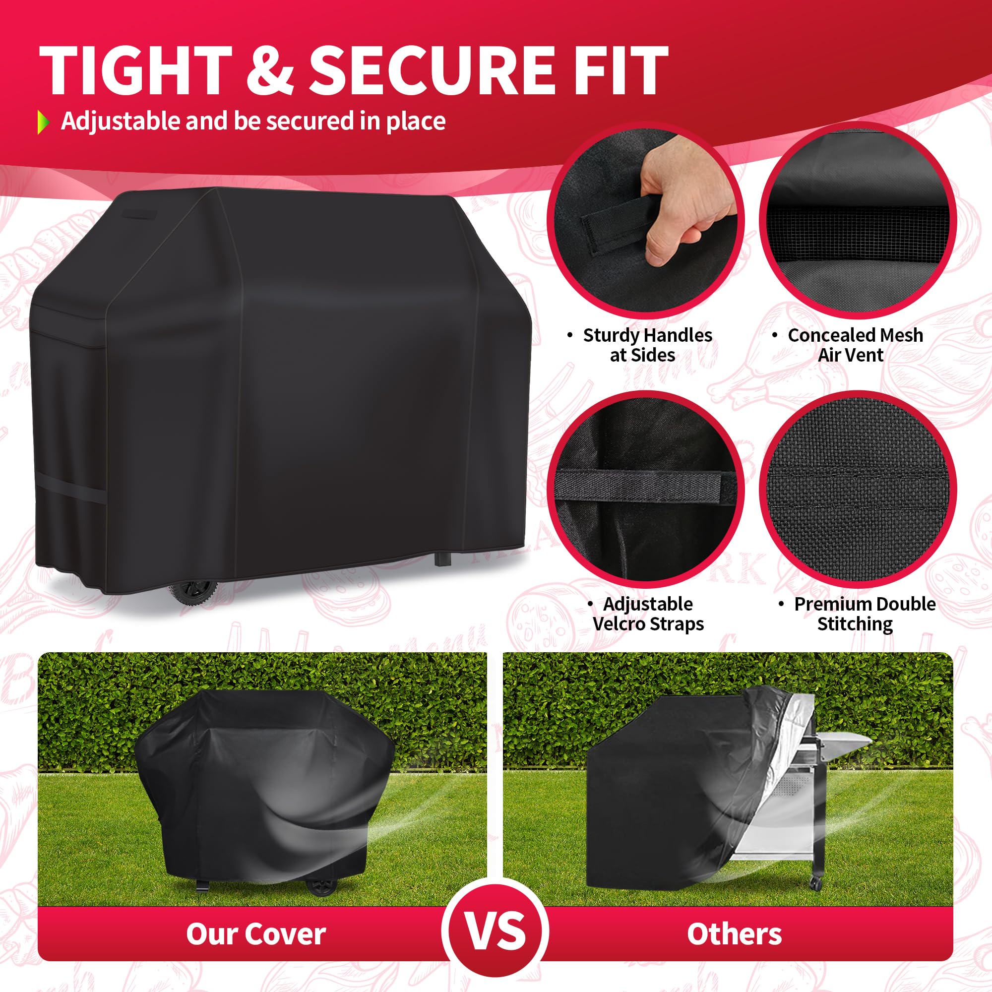 NEXCOVER 60 Inch Grill Cover - 600D Heavy Duty Waterproof and Weather Resistant BBQ Cover for Weber, Char Broil, Nexgrill - Fade Resistant, Black