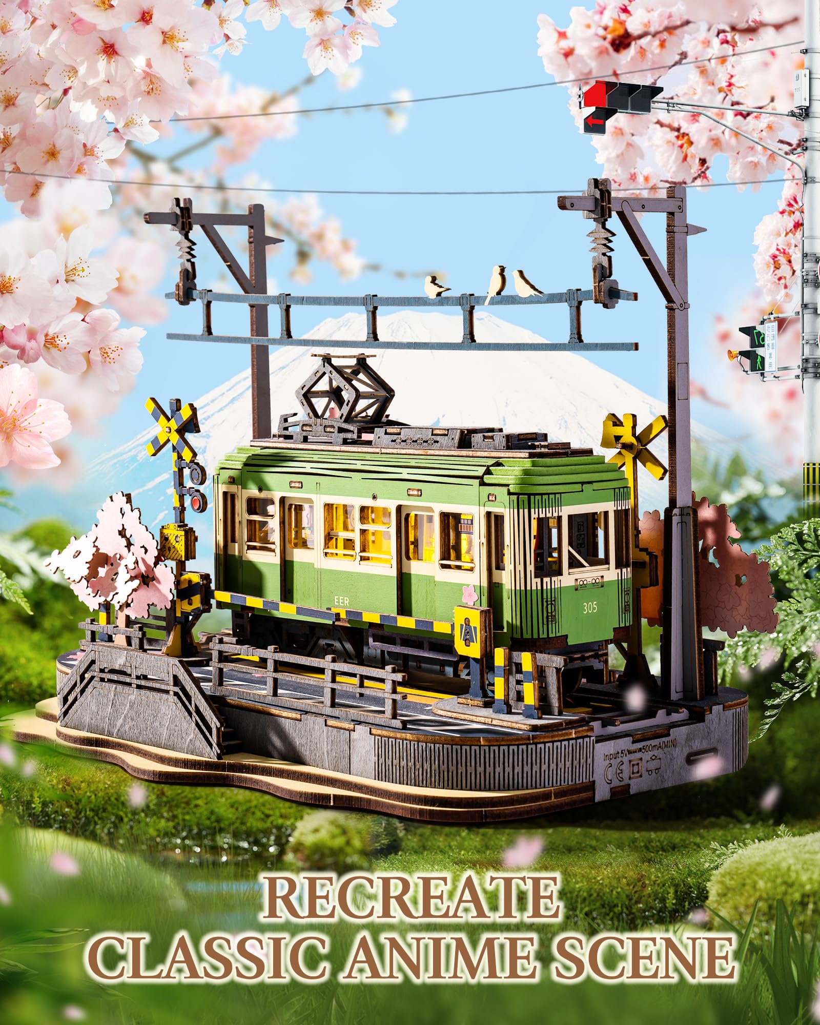 Wowood 3D Wooden Puzzles for Adults-Sakura Journey Tram, Model Car Kits Building Set for Adults, DIY Hobby Craft Kits Creative Gift STEM Toy for Girls Boys (223PCS)