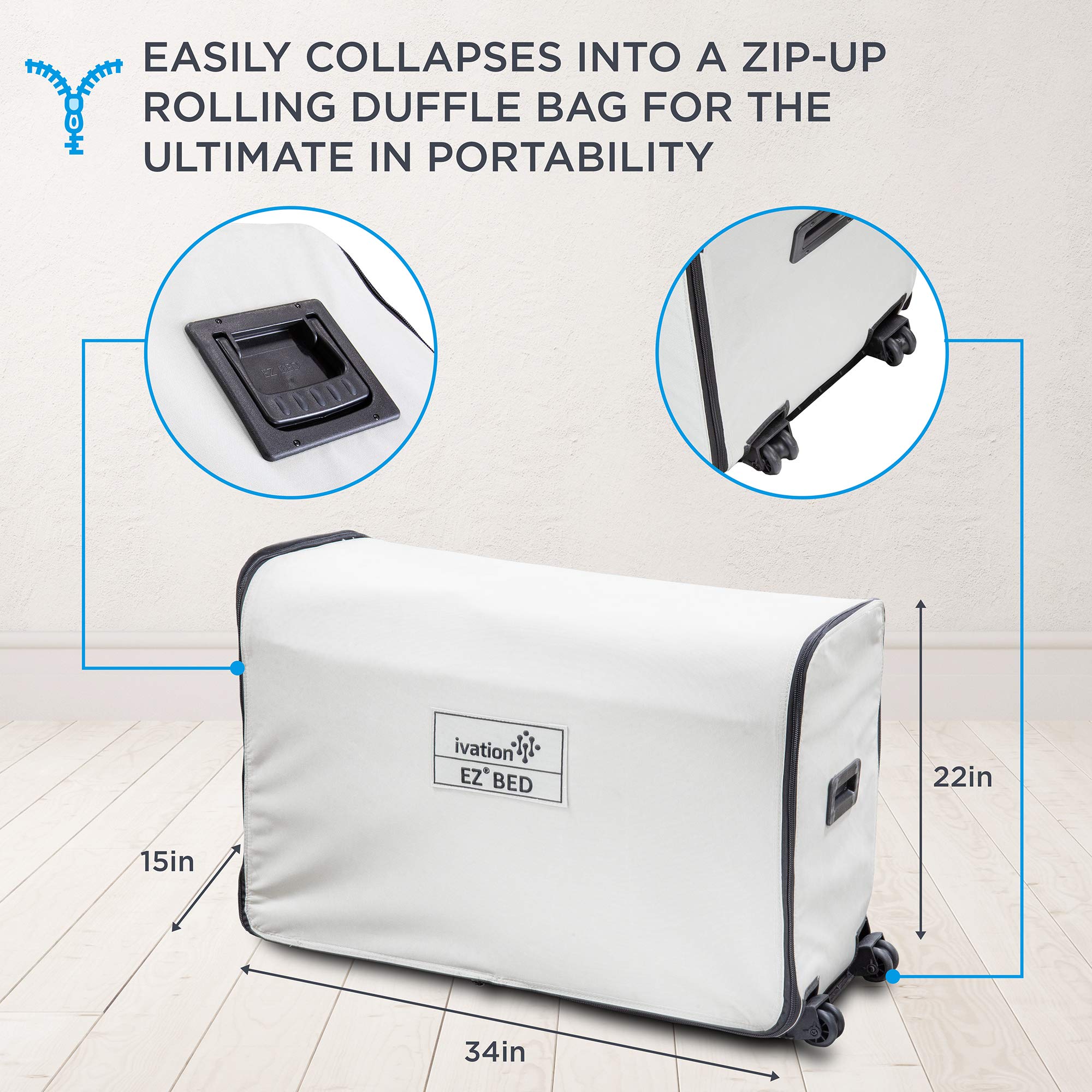 Ivation EZ-Bed (Full Size) Air Mattress with Deflate Defender™ Technology Dual Auto Comfort Pump & Dual Layer Laminate Material - AirBed Frame & Rolling Case for Guest, Travel, Vacation