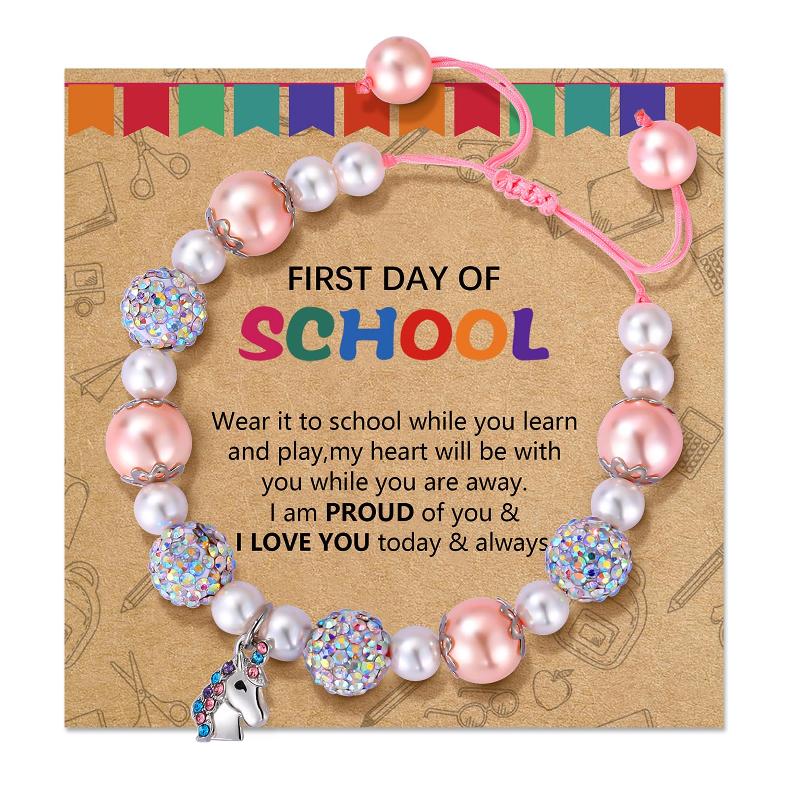 Alissl Unicorn Back to School Gifts for Girls, Adjustable Pink Pearl Bracelet Gifts for Daughter Niece Granddaughter Teen Girls