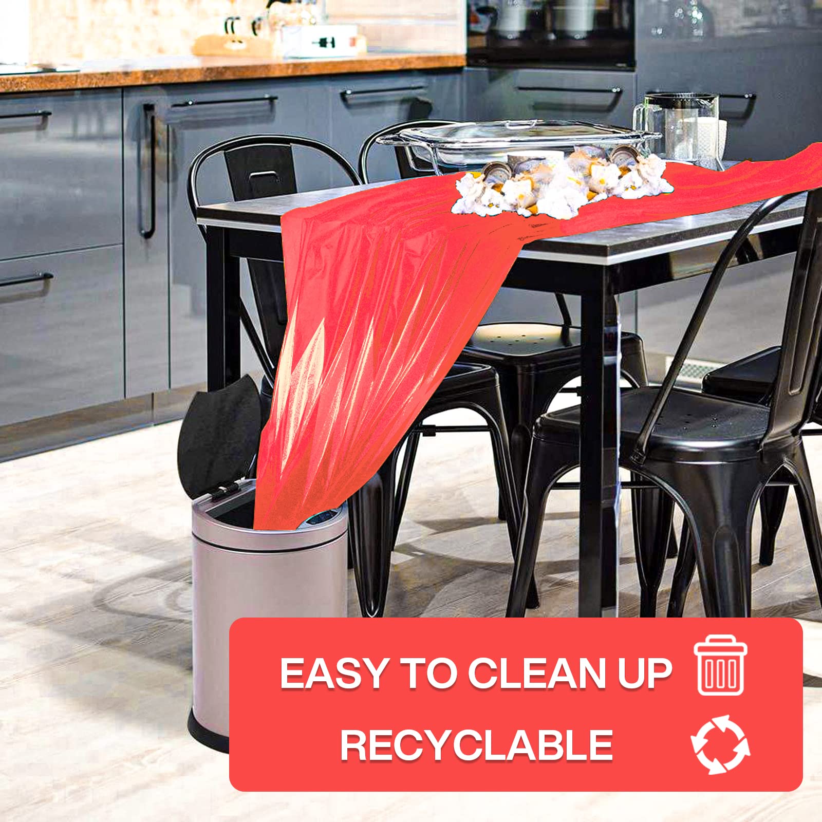 PartyWoo 3 pcs Red Foil Table Cover, 54 x 108 Inch Rectangle Waterproof Tablecloth for 6 to 8 Foot Tables, Disposable Plastic Party Tablecloth for Graduation Christmas Birthday Party Decorations