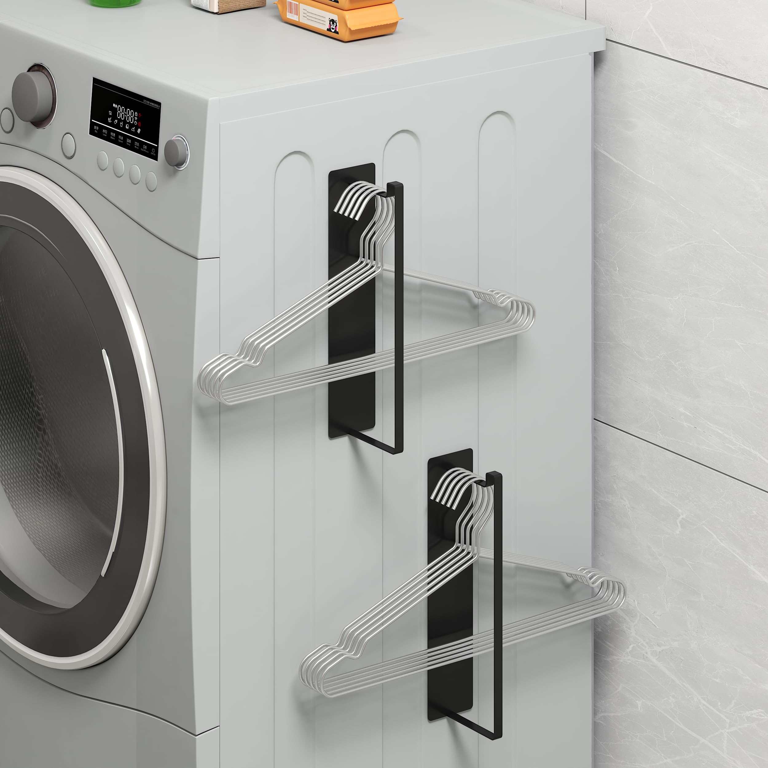 Magnetic Hanger Organizer, Thipoten 2Pack Hangers Holder for Washing Machine, Holding up to 30 Velvet/Wire/Plastic Hangers, Perfect Space Saver for Laundry Room (2, Black)