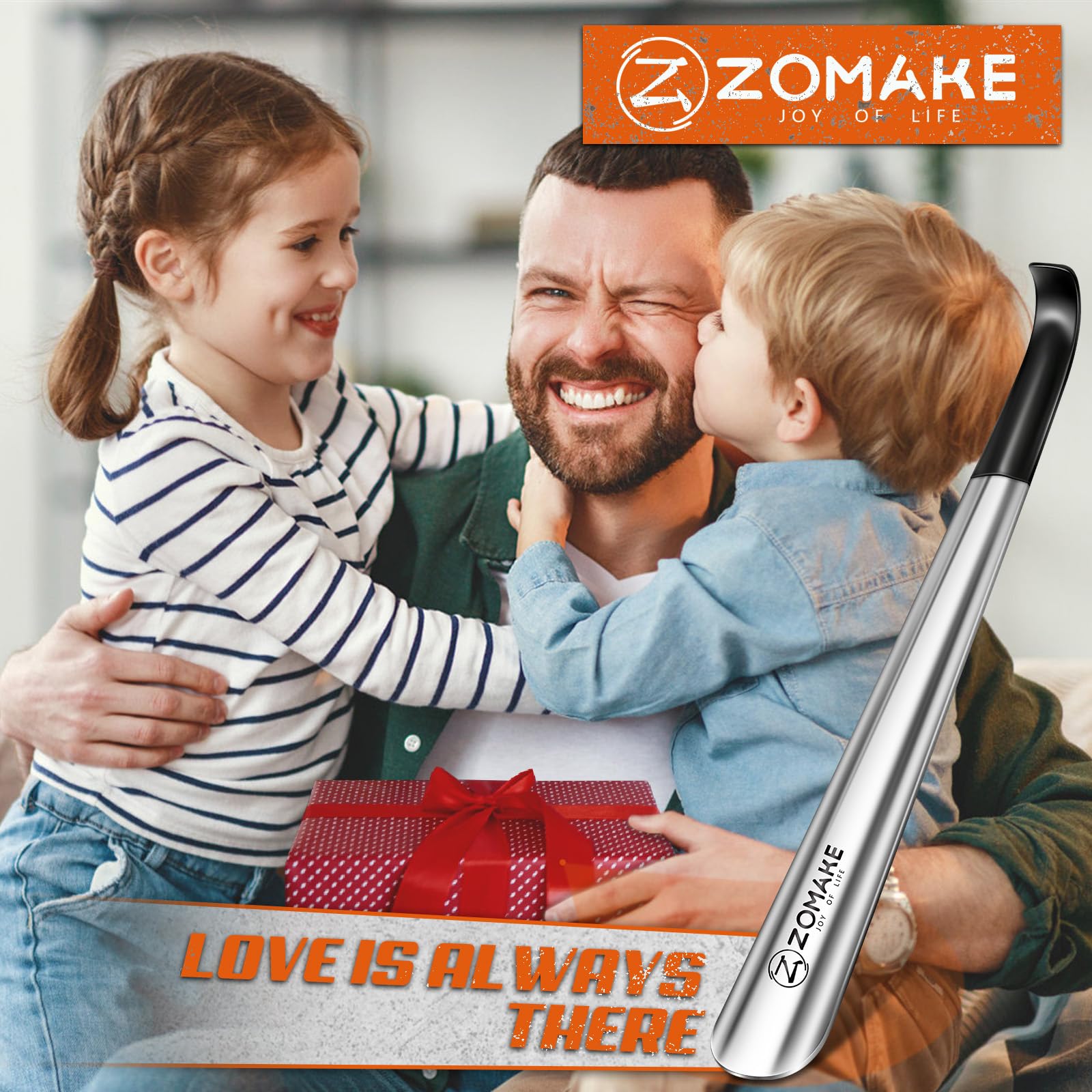 ZOMAKE Shoe Horn Long Handle for Seniors Men Women,Metal Long Shoehorn Boot Horn,16.5" Stainless Steel Shoe Spoon Helper(2 Pcs Black Handle)