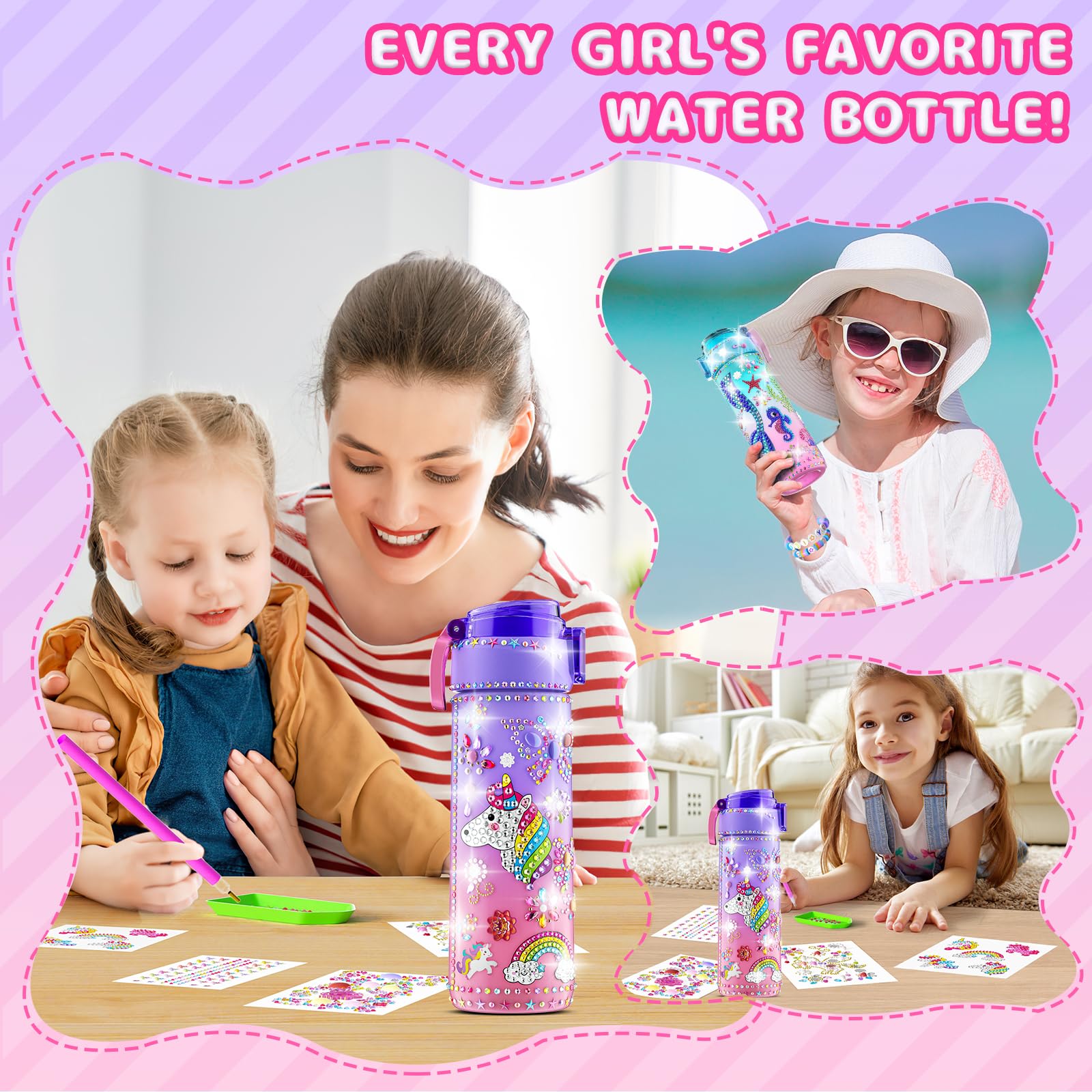 Gifts for Girls 4-12, Decorate Your Own Water Bottle Kits for Girls, Unicorn Diamond Painting Toys & Friendship Bracelet Kit, Fun Arts Crafts for Kids Ages 4-6-8-10, Birthday Gifts Toys for Girls