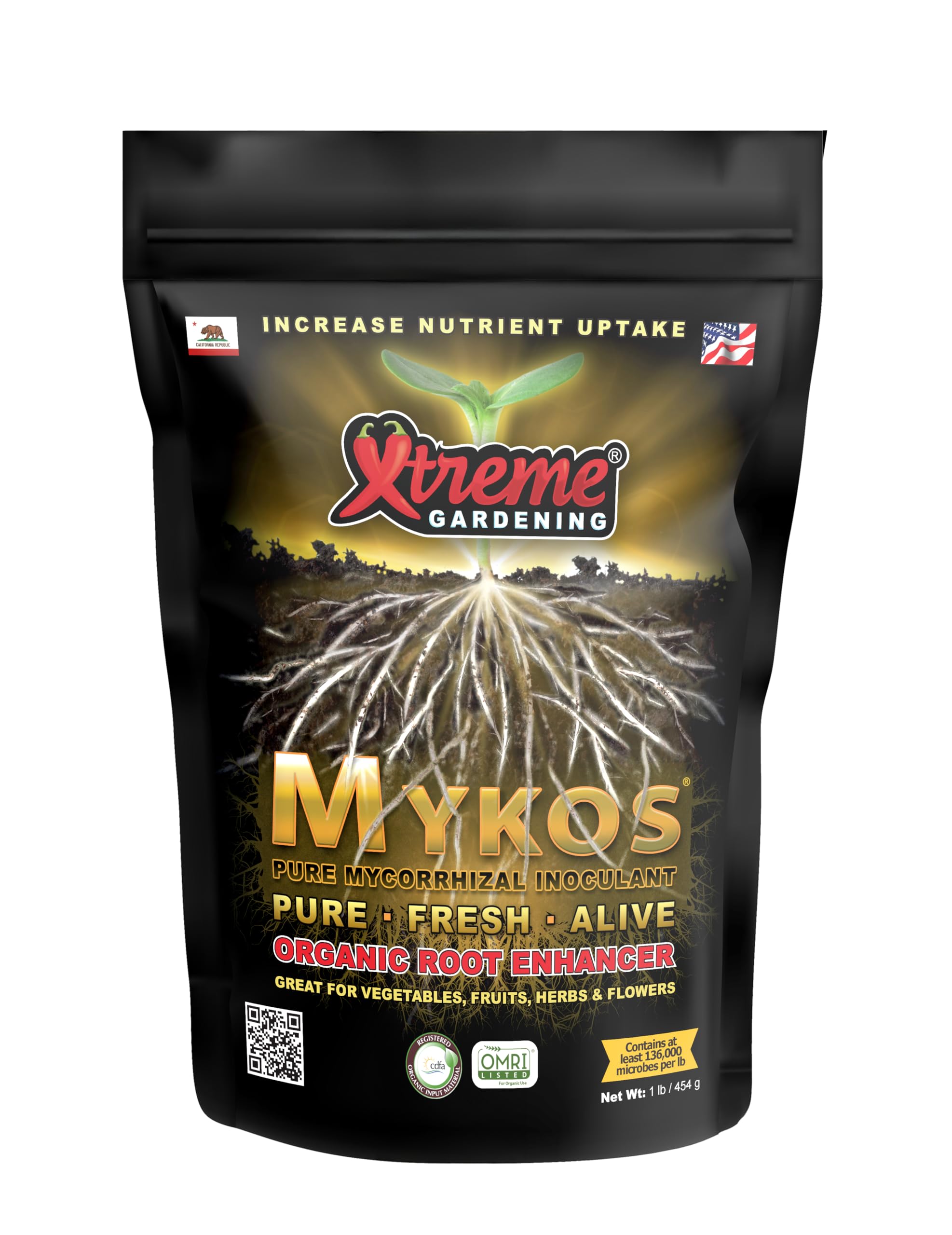 Xtreme Gardening Mykos Pure Mycorrhizal Inoculant Organic Root Enhancer, 1 LB - Granular