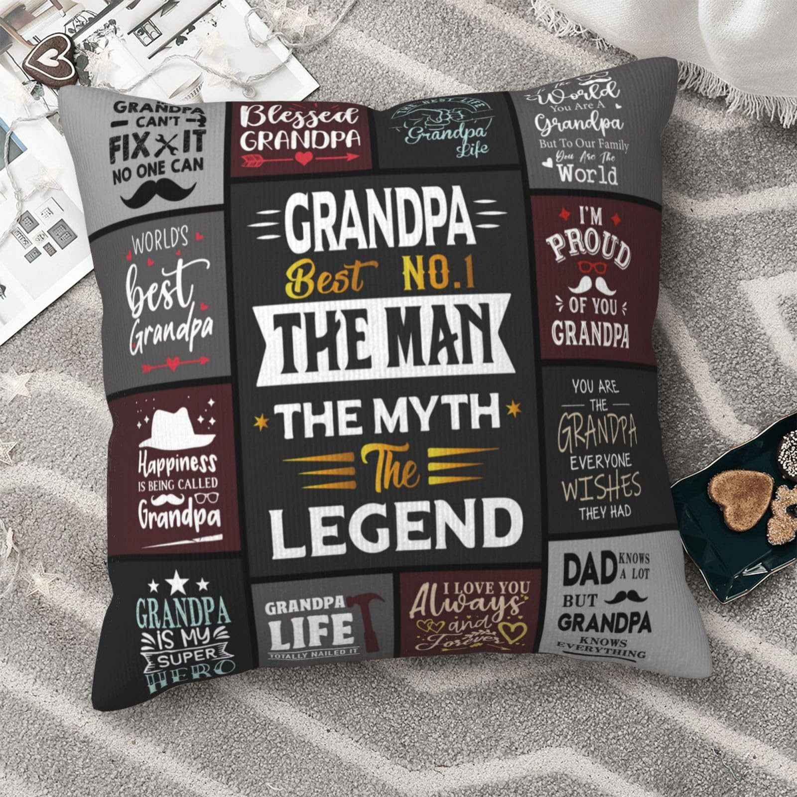 Gifts for Grandpa - Christmas Grandpa Gifts - Xmas Grandpa Birthday Gift - Unique Grandpa Gifts from Granddaughter, Grandson, Grandchildren - Birthday Gifts for Grandpa Throw Pillow Cover 18x18 Inch