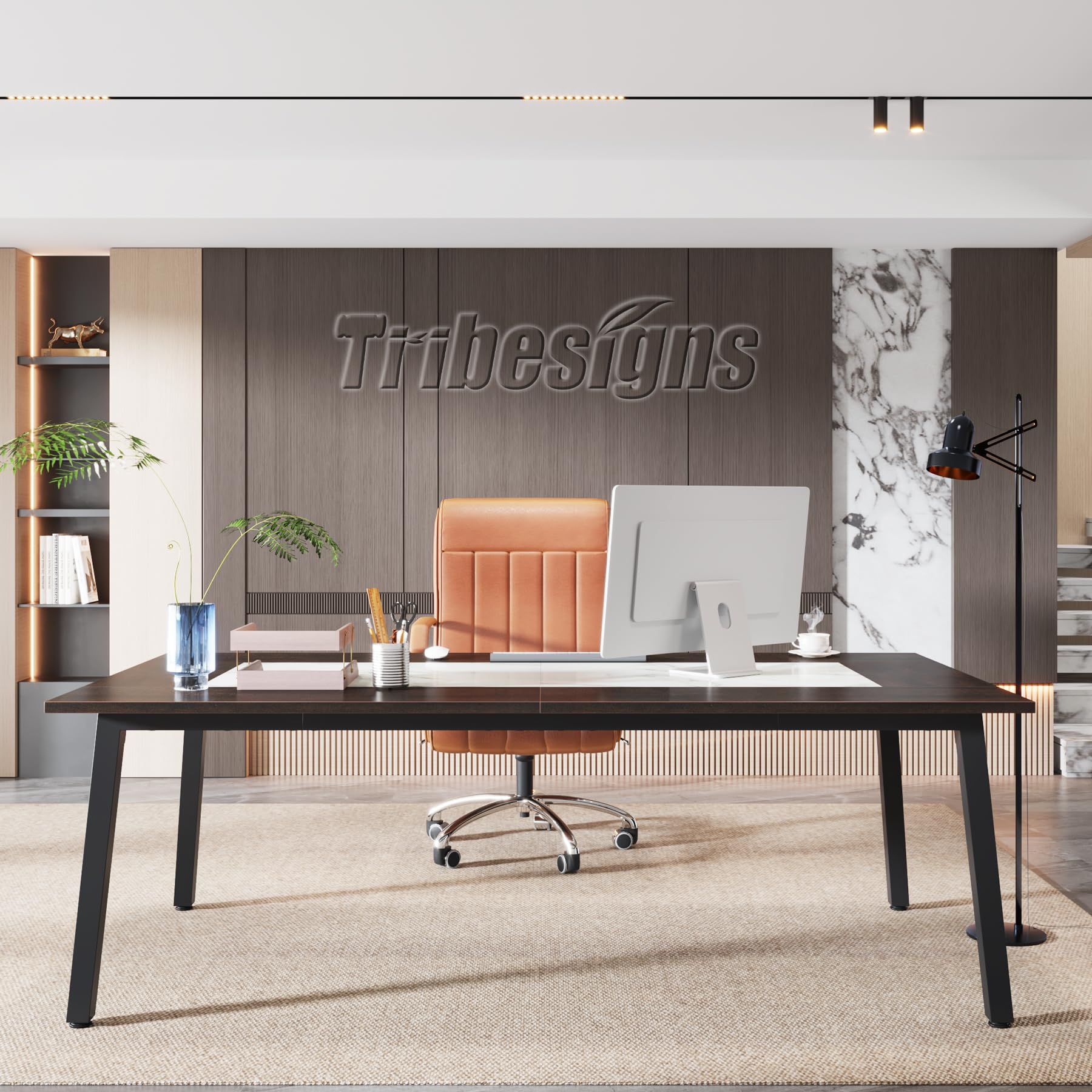 Tribesigns 6.56 FT Conference Table, 78.74-Inch Large Meeting Table for 8-10 People, Rectangle Office Conference Room Table, Business Seminar Table for Office Meeting Conference Room