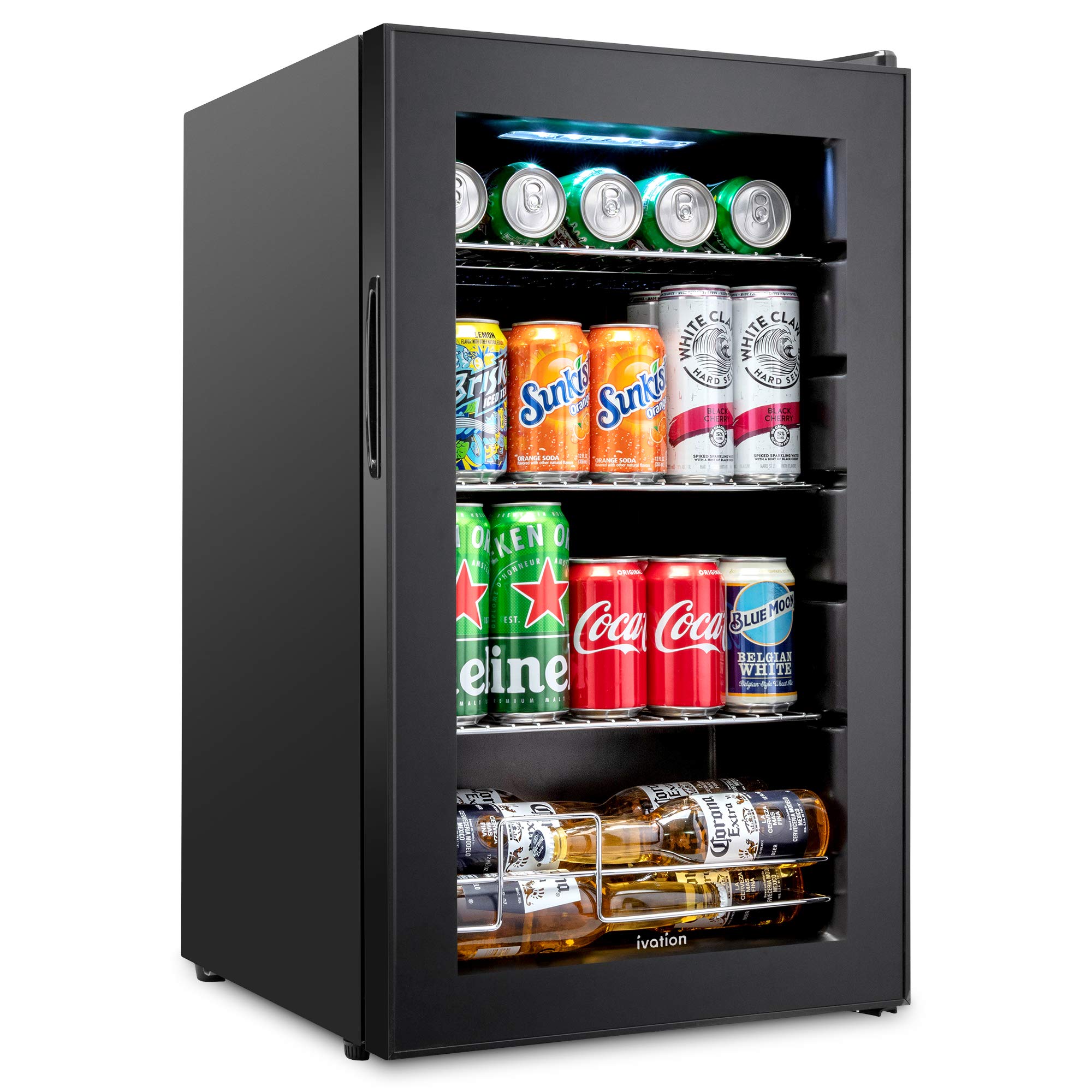 Ivation IVABC1010B 101 Can Beverage Refrigerator Freestanding Ultra Cool Mini Drink Fridge, Black