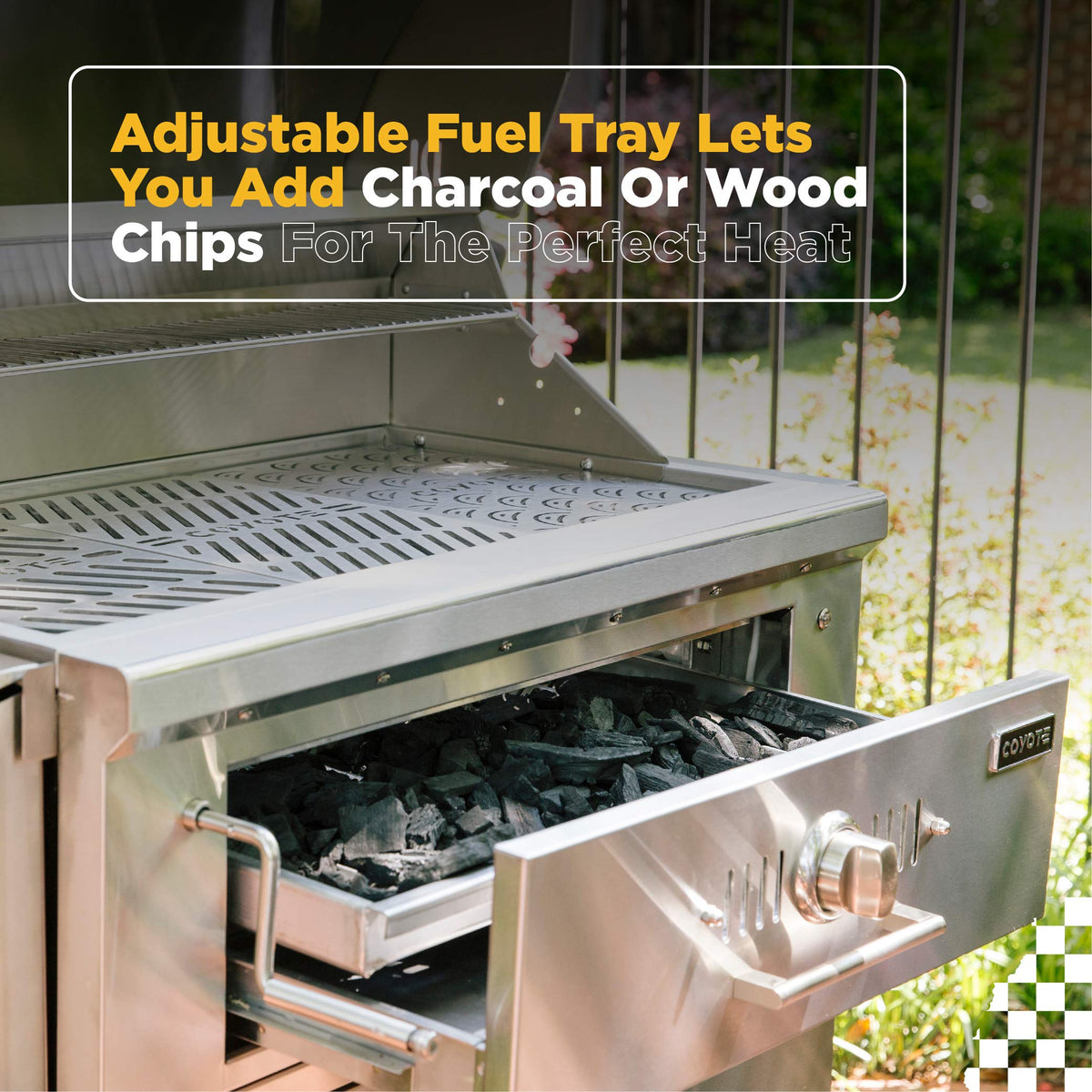 Coyote 36-Inch Built-in Charcoal Grill - C1CH36, Stainless Steel, 875 sq. in. Cooking Area