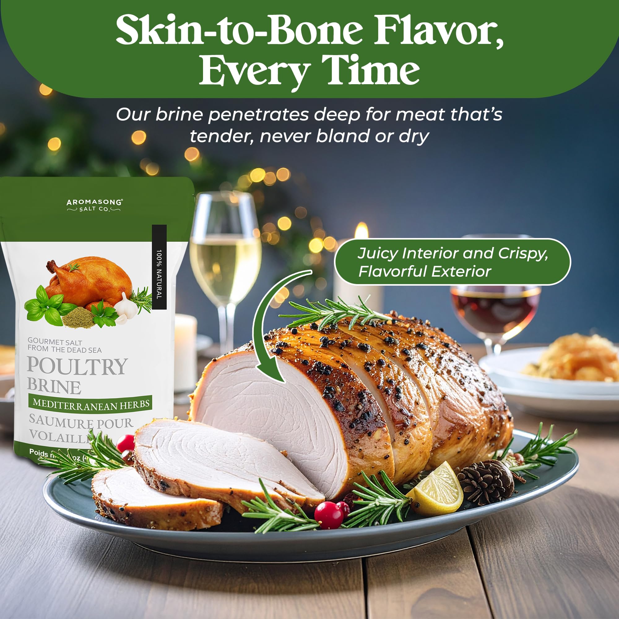 Aromasong Mediterranean Dead Sea Turkey Brine – 1 LB – All-Natural Wet & Dry Brining Mix with Mediterranean Herbs – For Whole, Smoked, Oven-Roasted, or Fried Turkey – Made in USA