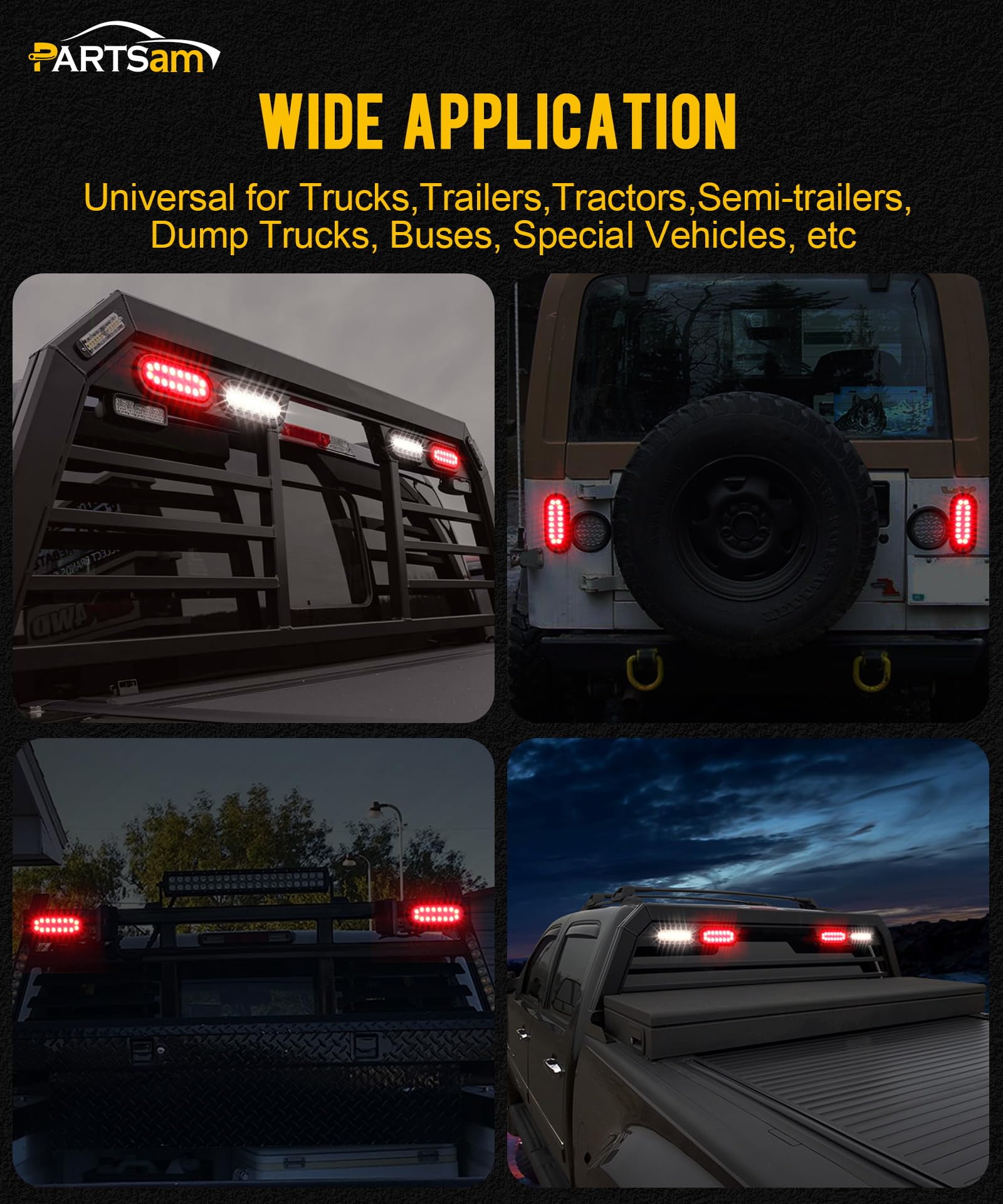 Partsam 4Pcs 6.3" Inch Oval Led Trailer Taillights Stop Brake Lights Running Red and White Backup and Reverse Lights, Sealed 6.3 inch Oval led Trailer Lights Kit Grommet Mount for RV Trucks