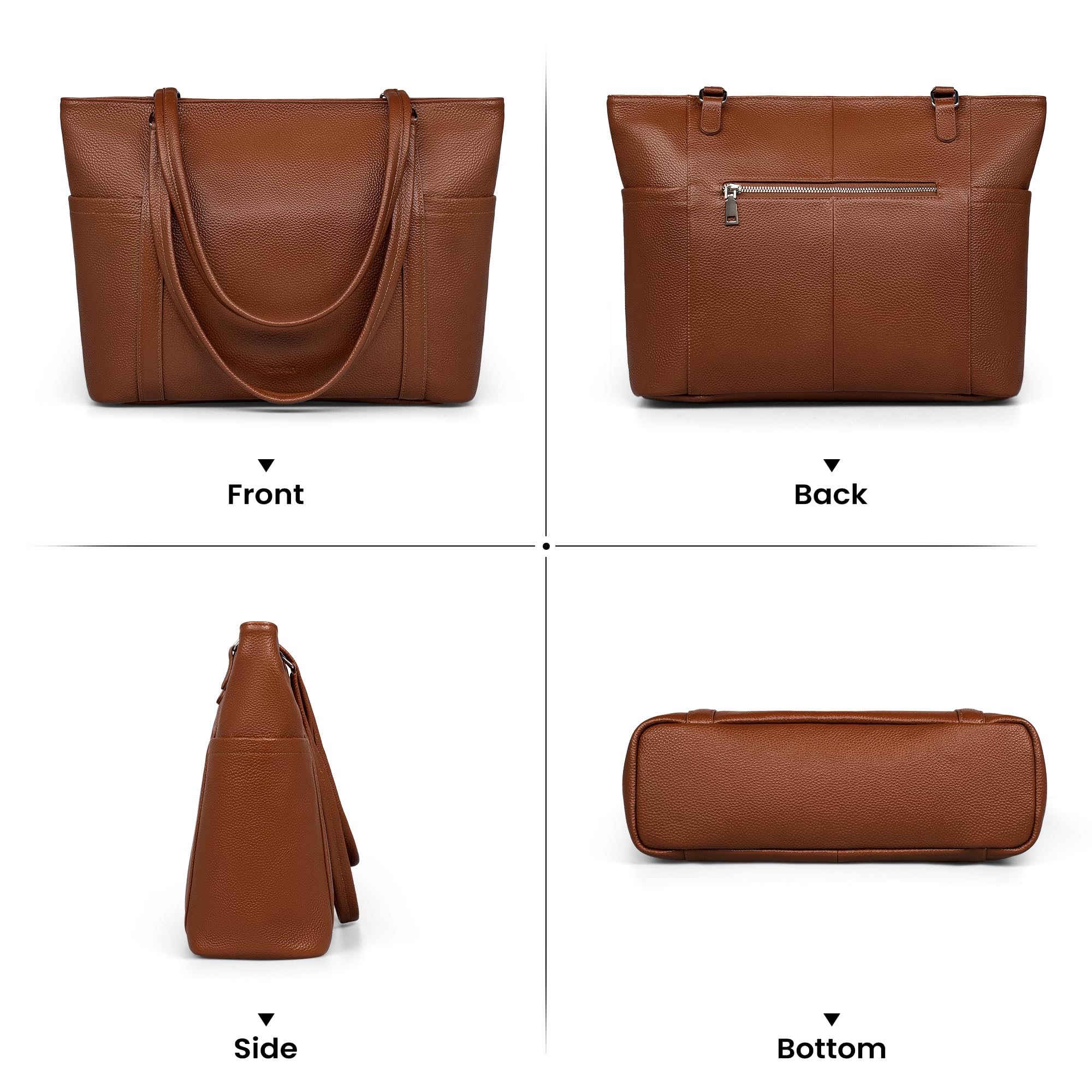 befen Soft Genuine Leather Tote Bag for Women, Ladies Work Purses Totes Bags Shoulder Handbag Purse with Compartments Cognac Brown