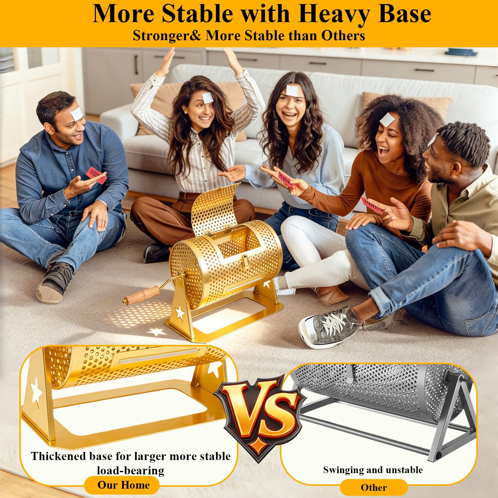 AMOEJOV Raffle Drum, Professional Raffle Ticket Spinning Cage,Thickened Metal Raffle Ticket Spinner Box with Sealing Tape, Silent Design Wooden Turning Handle.for Lottery Games, Bingo, Raffle Balls