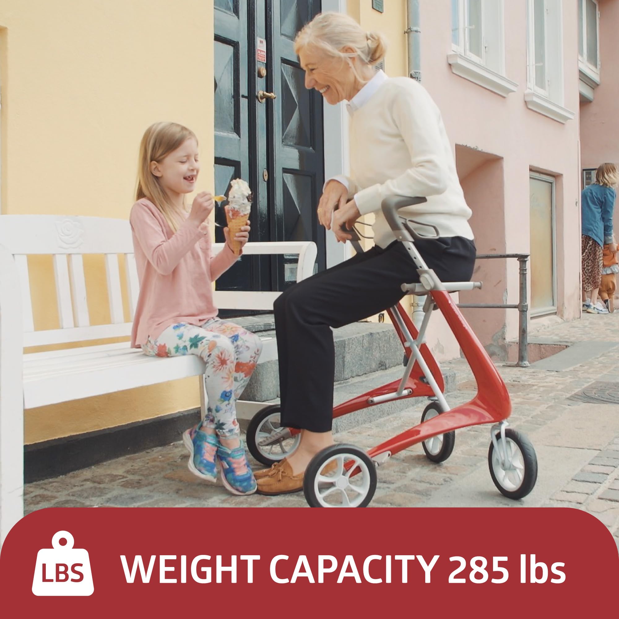 byACRE Carbon Ultralight Rollator Walker with Organizer Bag, Red, Regular Track