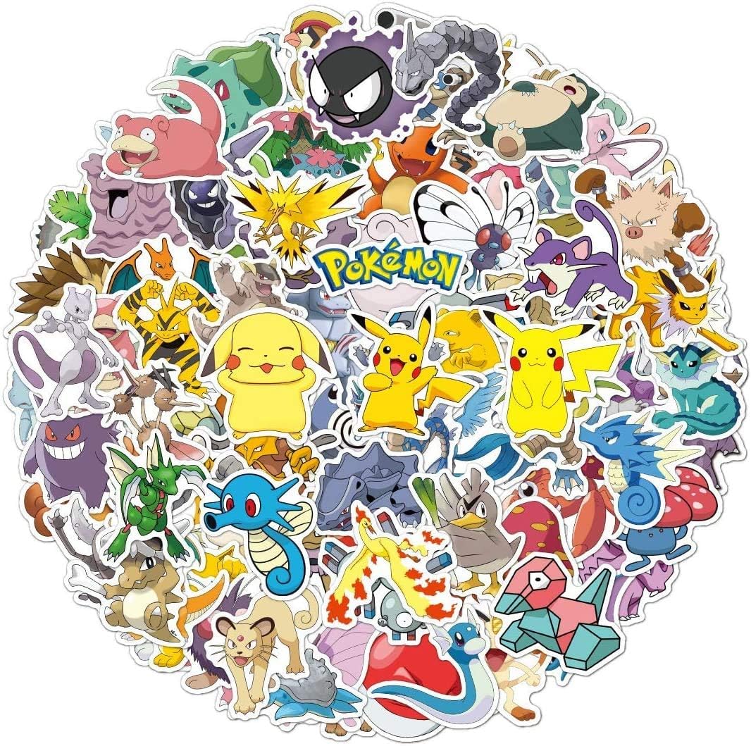 100 Cartoon Pokémon Stickers Waterproof & Durable Cute Decals for Perfect for Laptops, Phones, Skateboards, Luggage,Assorted Funny for Gifts, Party Favors.