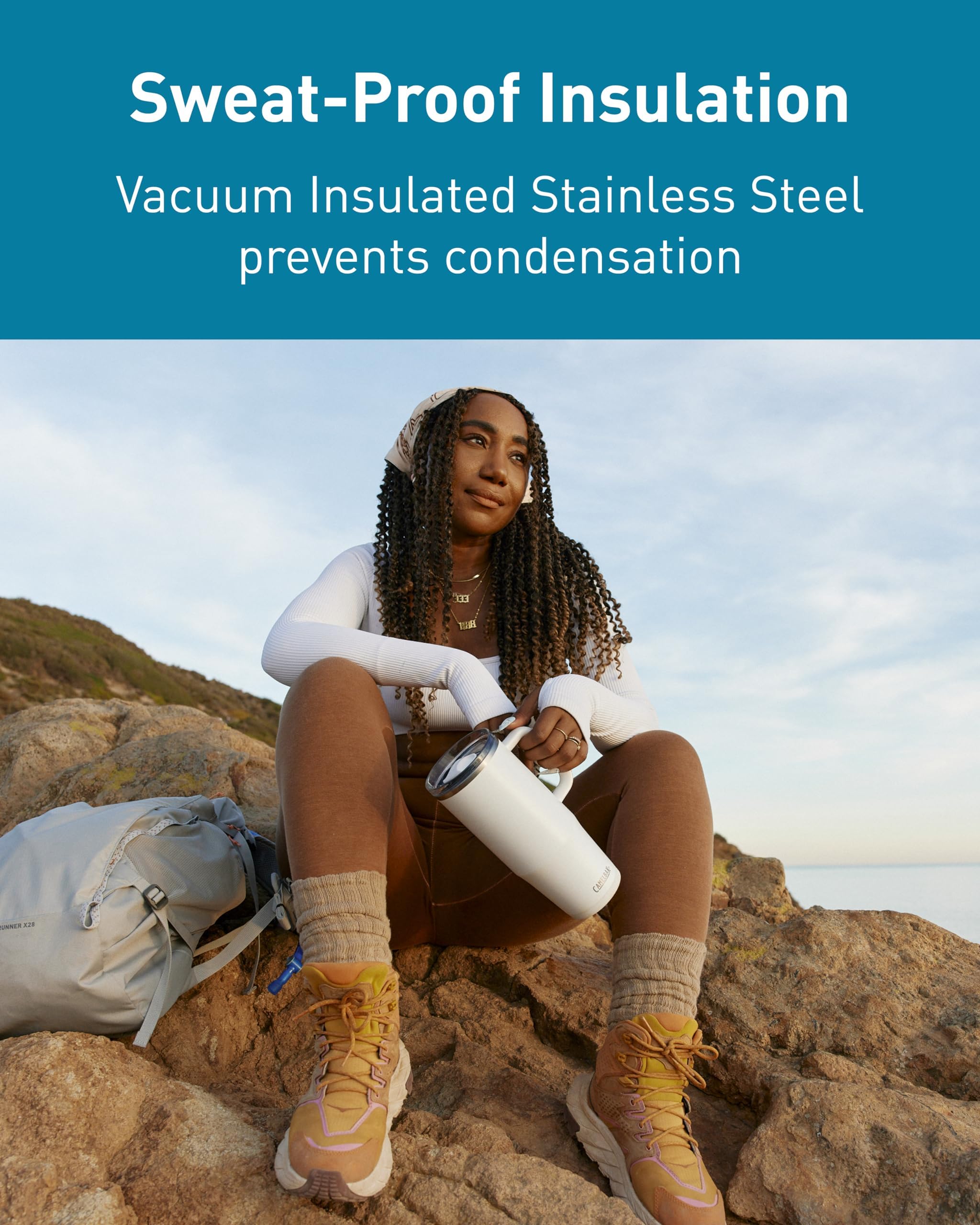 CamelBak Thrive Leak-Proof 32 oz Mug, Insulated Stainless Steel - for Travel, Coffee, Tea, hot Beverages - Spill Proof Cup-Holder Compatible, Purple Sky