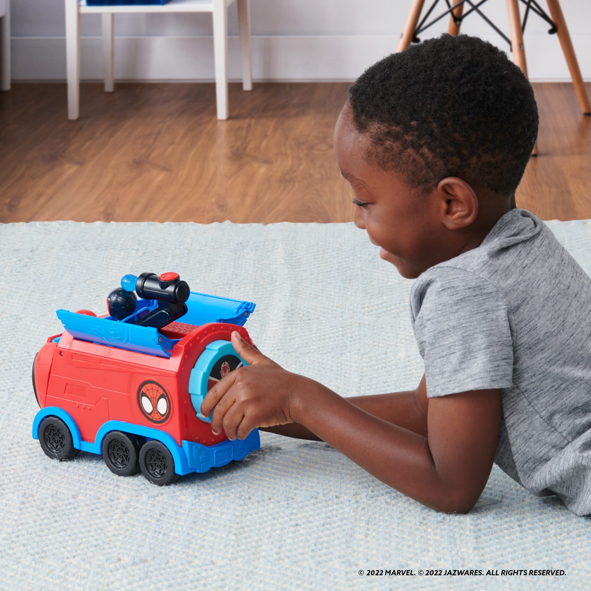 Jazwares Marvel's Spidey and His Amazing Friends Web Spinning Hauler - 8-Inch 3-in-1 Transforming Vehicle - Toys Featuring Your Friendly Neighborhood Spideys