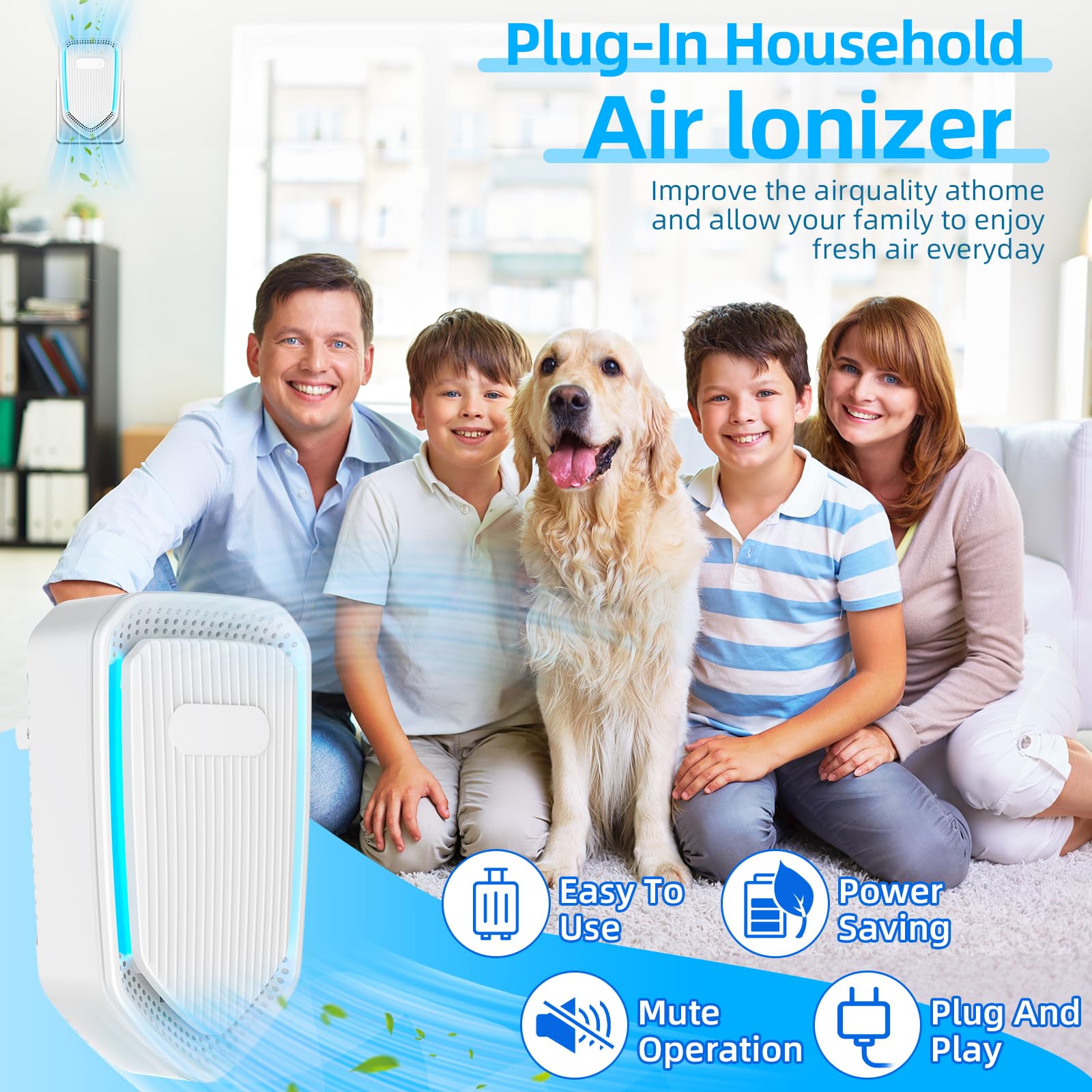 Air Ionizers for Home Plug In,Air Purifier Plug in Wall,Negative Ion Air Purifier for Bedroom -Quiet Operation Air Freshener for Home, Bedroom, Office, Garage Room,Odor,Pets Smell(4)