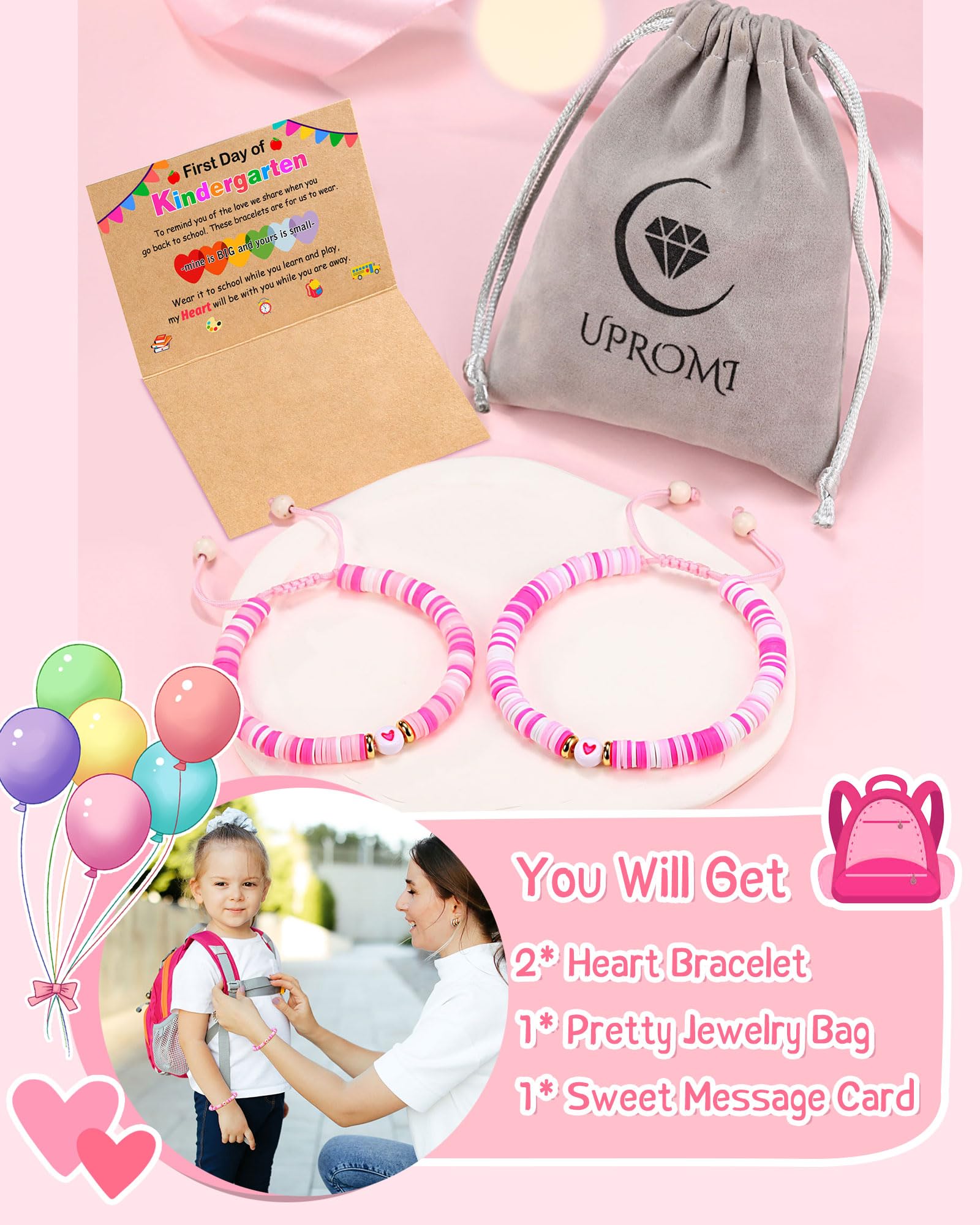 UPROMI First Day of Kindergarten Bracelet Gift, Back to School Bracelet Mommy and Me, First Day of School Bracelet Mom Mother Daughter Back to School Stuff Gifts