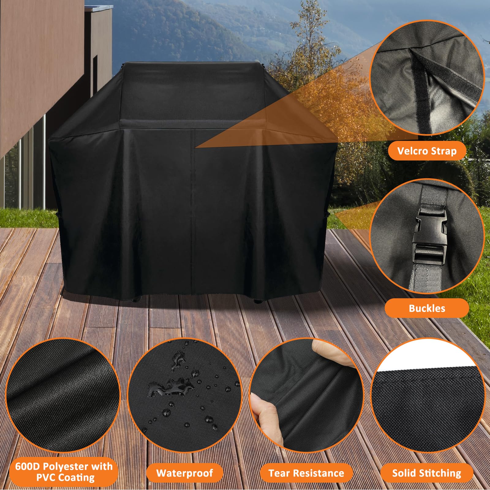 Grill Cover 61500 for Napoleon Prestige PRO 500 and Prestige 500 Grill, 600D Heavy Duty PU Material Wateproof Grill Cover, Velcro Closure, Adjustable Buckled Straps