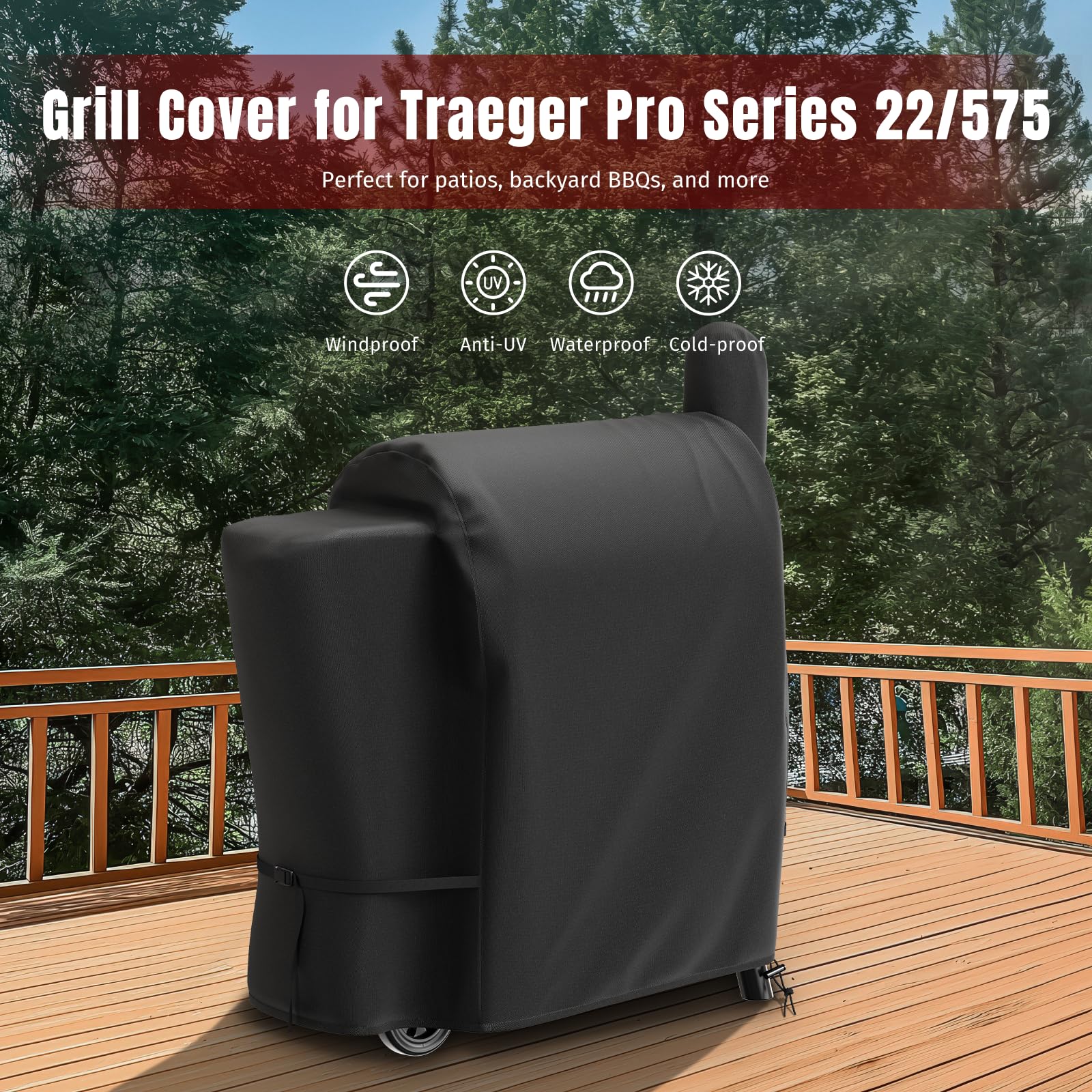 SHINESTAR Grill Cover for Traeger Pro 22 & 575 Series, Waterproof Smoker Grill Cover Compatible with Traeger Lil Tex Elite, Eastwood & Z Grills 550B, Double Straps, Adjustable Drawstring