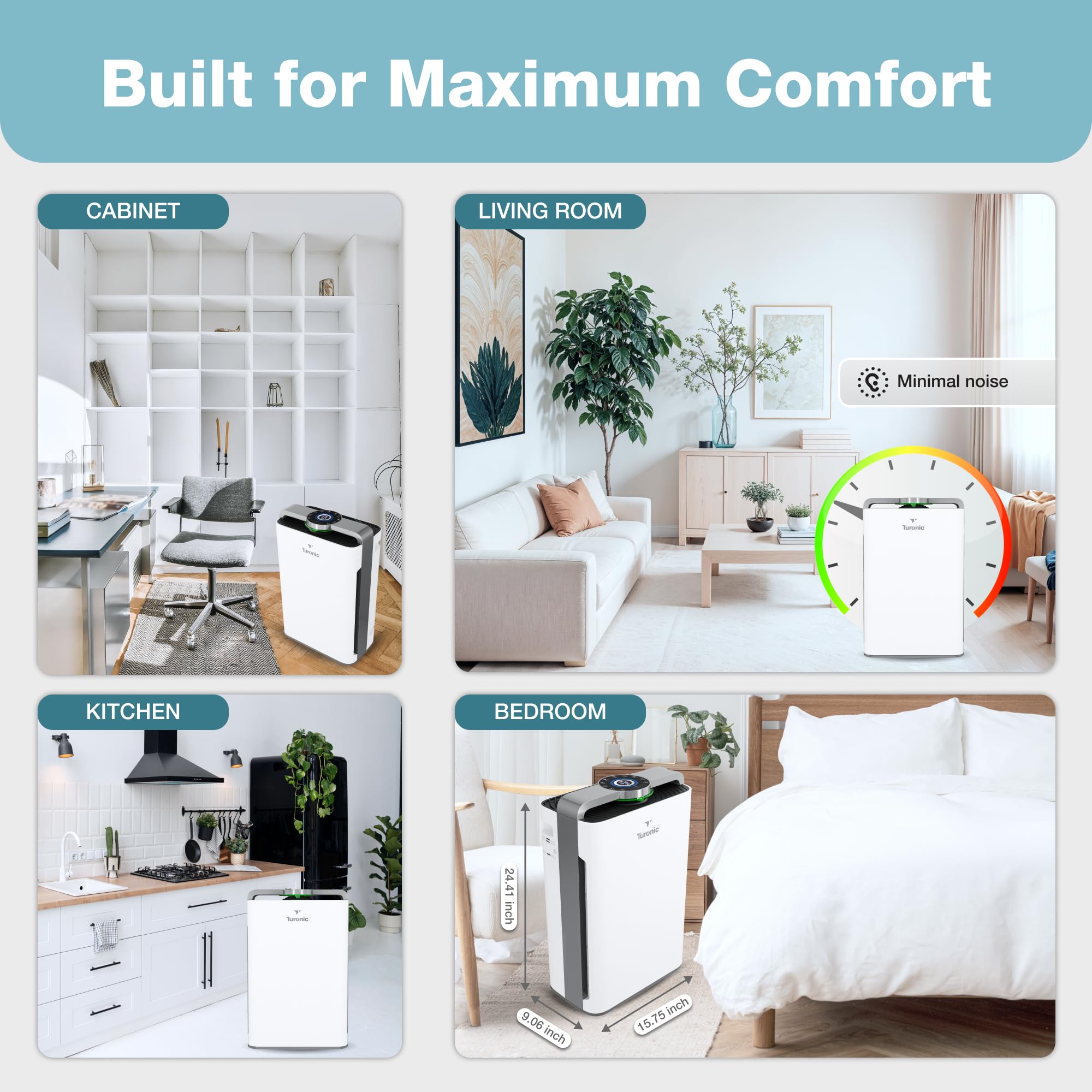 Turonic PH950 - Air Purifier And Humidifier Combo, up to 4200 Sq Ft Large Room Air Cleaner For Home, True Hepa 13 Filter, for Pet Hair, Smells, Pollen, Smoke in Office, Bedroom, Living Room, Basement