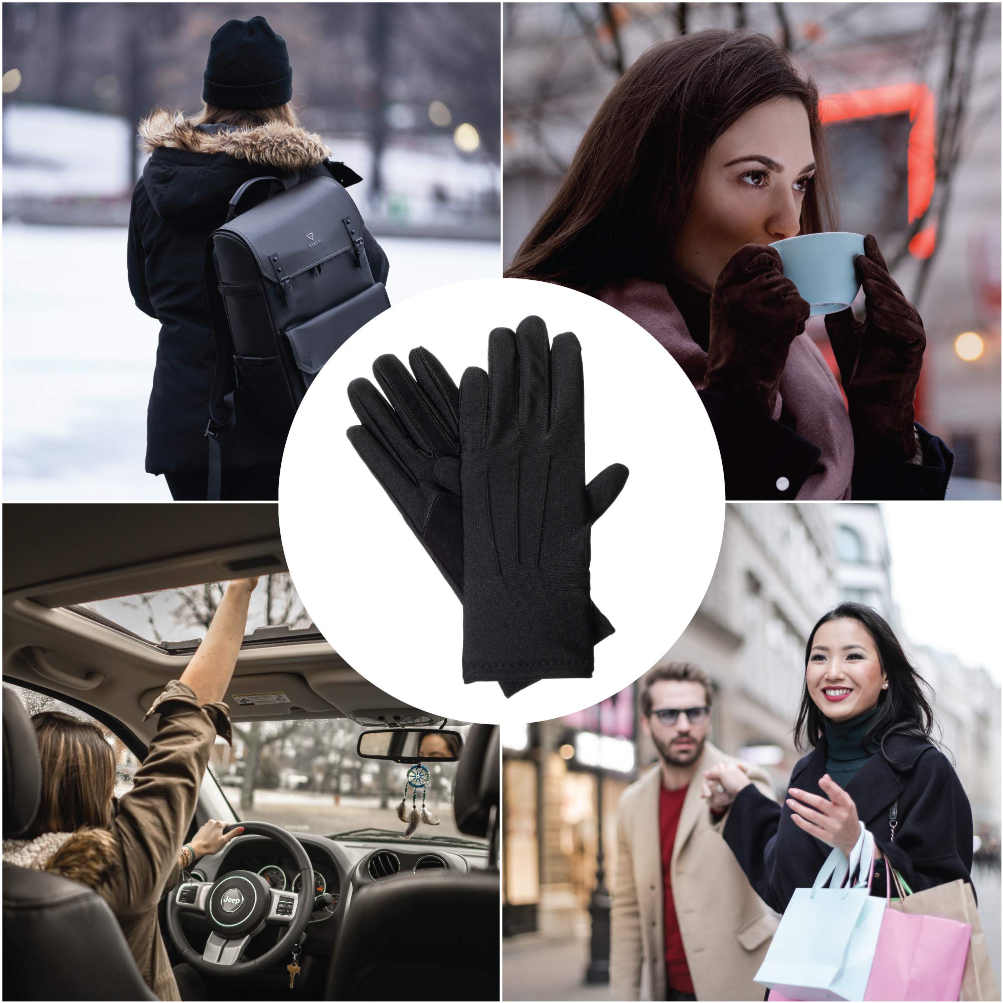 Isotoner Women's Spandex Cold Weather Stretch Gloves - Winter smarTouch Driving Gloves with smartDri Water Repellant - Faux Leather Grip, Black