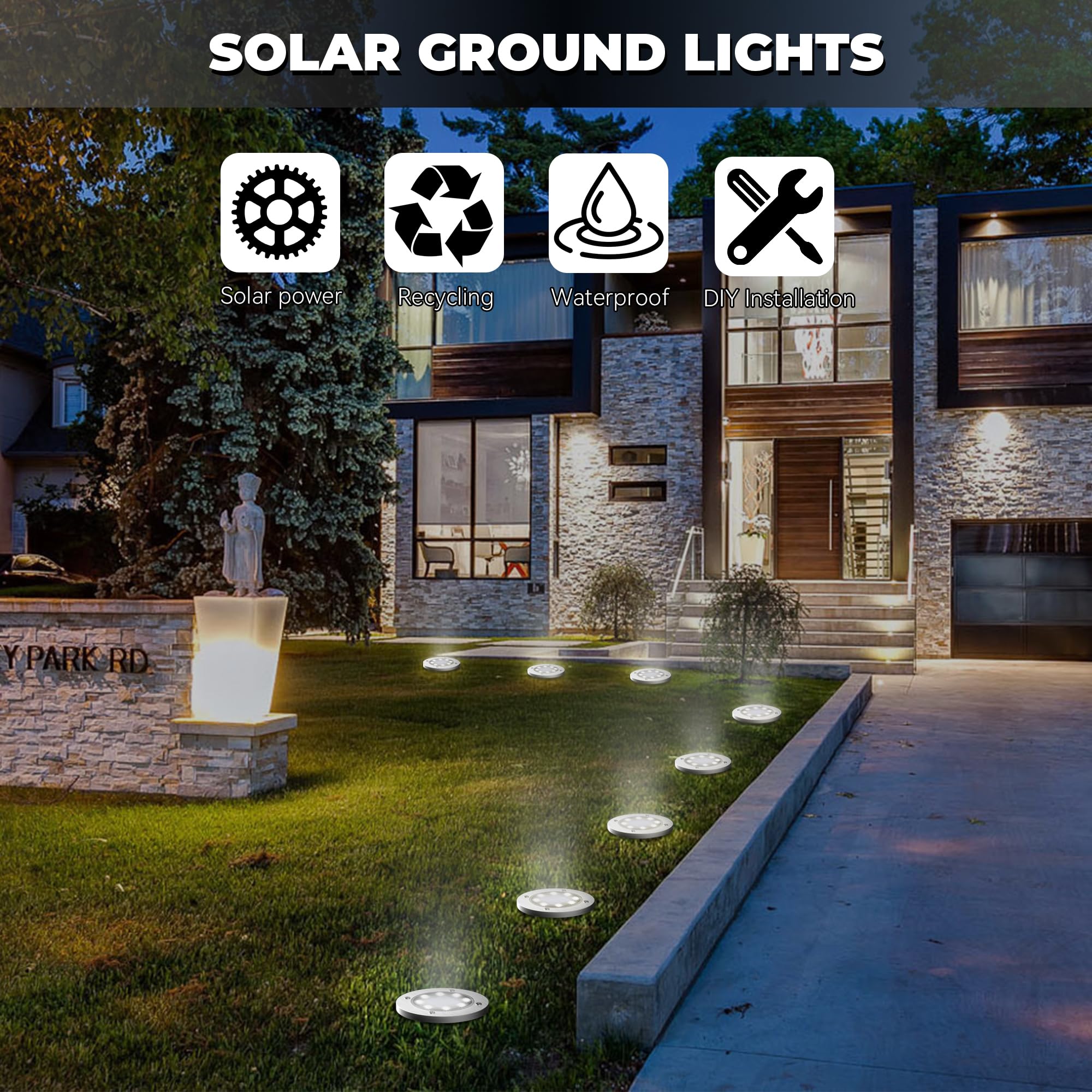 DUUDO Solar Lights Outdoor 12Pack,Solar Lights Outdoor Waterproof,Solar Garden Lights Bright In-Ground Lights Landscape Lighting for Yard,Pathway,Lawn,Patio,Driveway,Walkway White Light