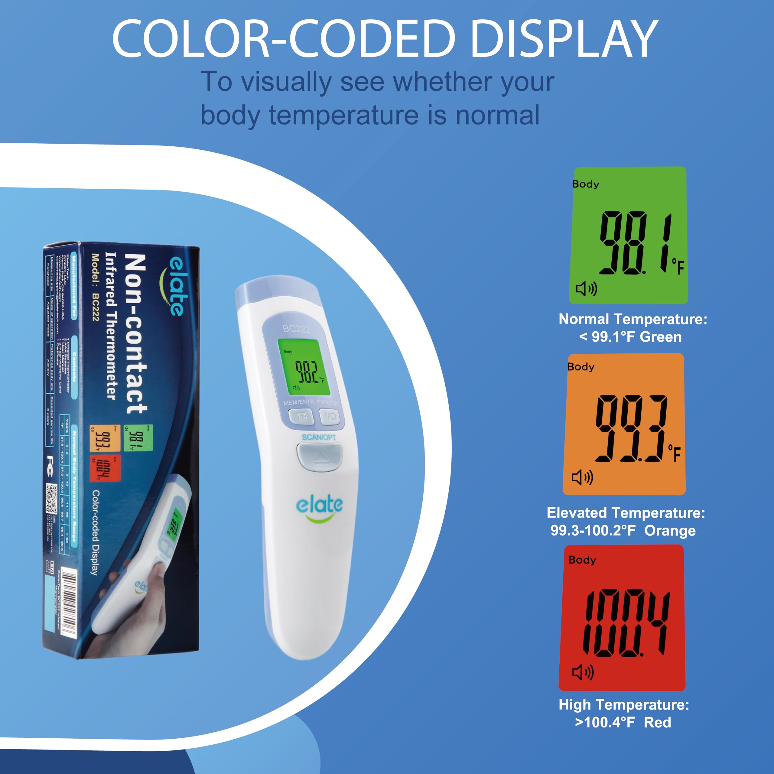Elate No-Touch Forehead Thermometer for Adults and Kids, Non-Contact Digital Baby Thermometer for Infants/Newborns. Medical Grade Touchless Temporal Thermometer for Fever, FSA HSA Eligible