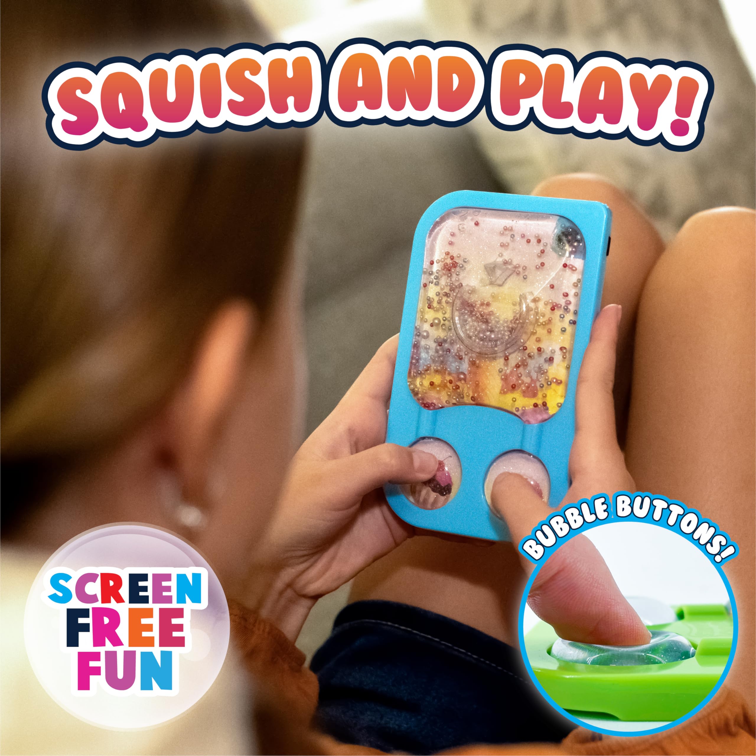 GooGames, Hand-Held Water Games with Floating Treasures, Sensory Fidget Game Adventures, Non-Toxic, No-Mess, Mesmerizing Glitter Fun, 3 Game Cards Included, Refillable, Perfect Travel Toy! (Candies)