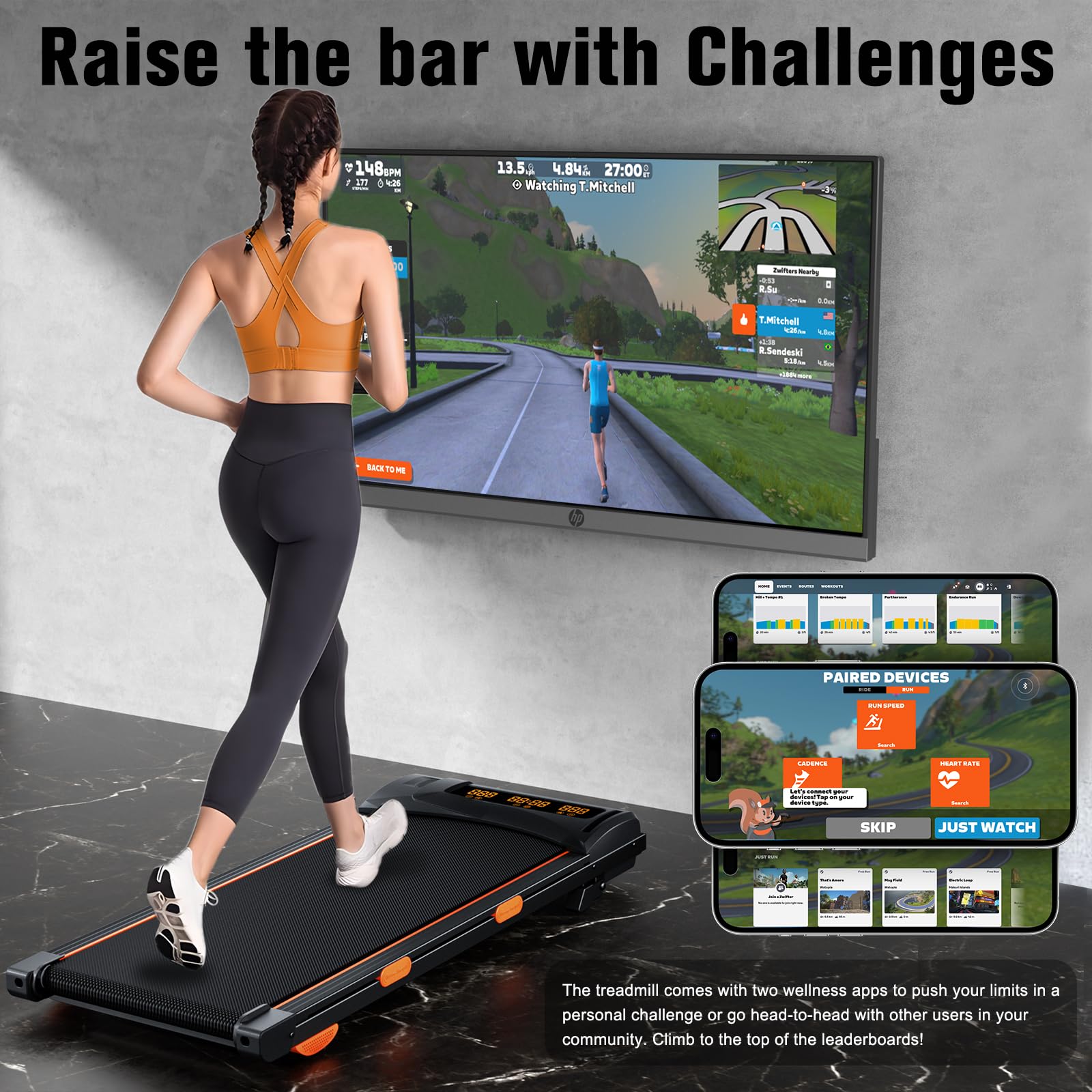 Walking Pad Treadmill with Incline, Under Desk Treadmill for Home Office, 2.5HP, 300 lbs Capacity, APP/Remote Control, LED Displays, Manual Incline(M)