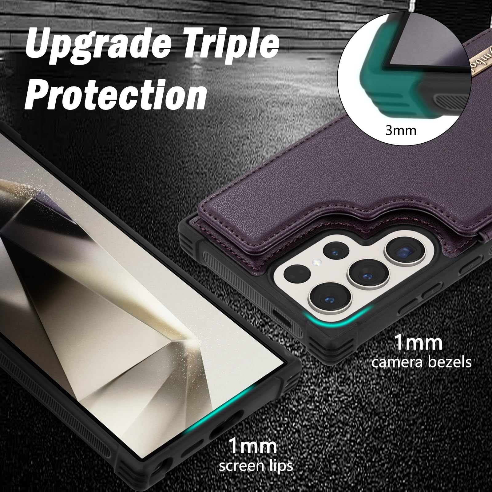 symboly for Samsung Galaxy S24 Ultra Wallet Case with Kickstand, Flip Card Holder Leather Cover Women Men Shockproof Protective case for Galaxy S24 Ultra Phone case (Purple)