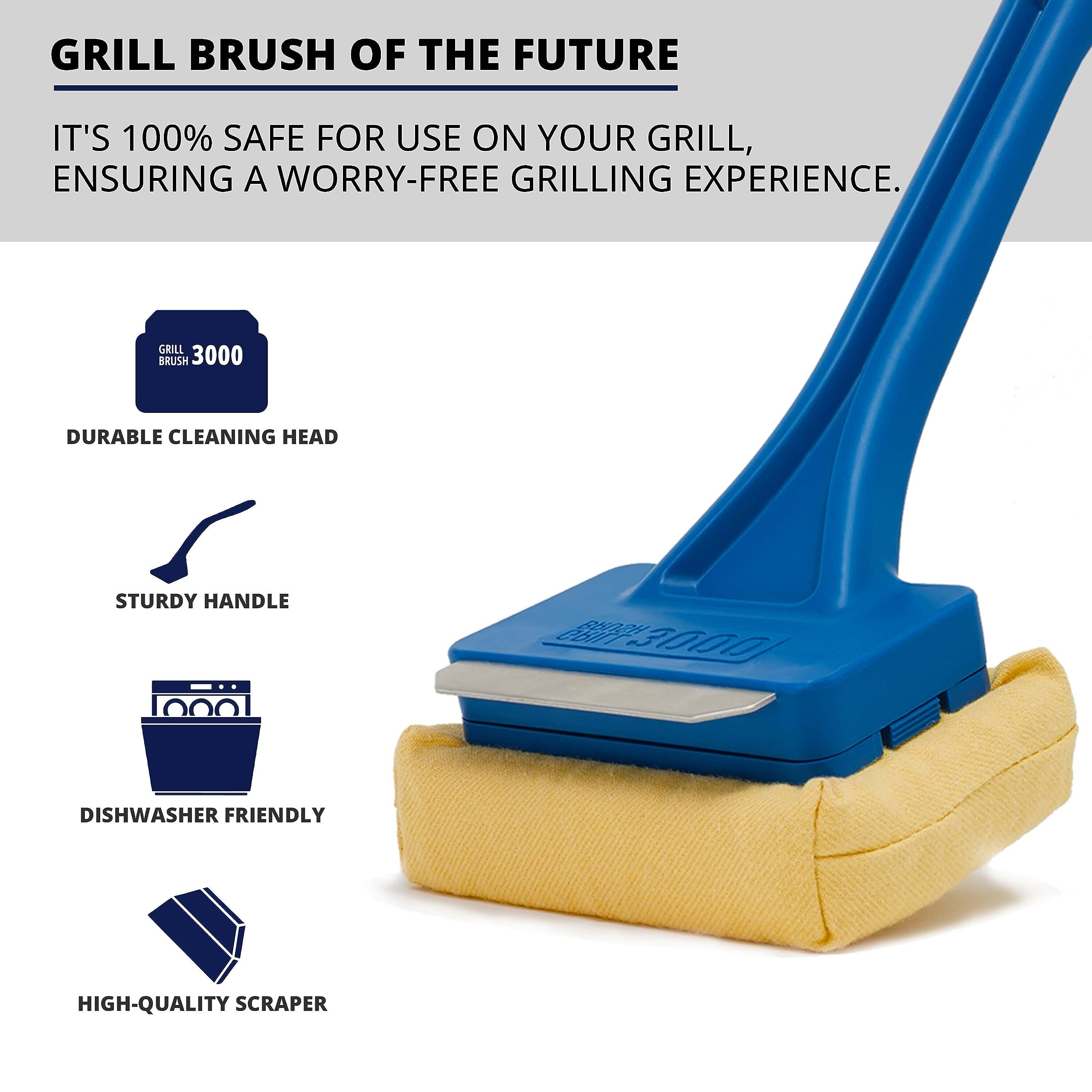 Grill Rescue BBQ Replaceable Scraper Cleaning Head, Bristle Free - Safe, Durable and Unique Scraper Tools for Cast Iron or Stainless-Steel Grates, Barbecue Cleaner (GB3000)