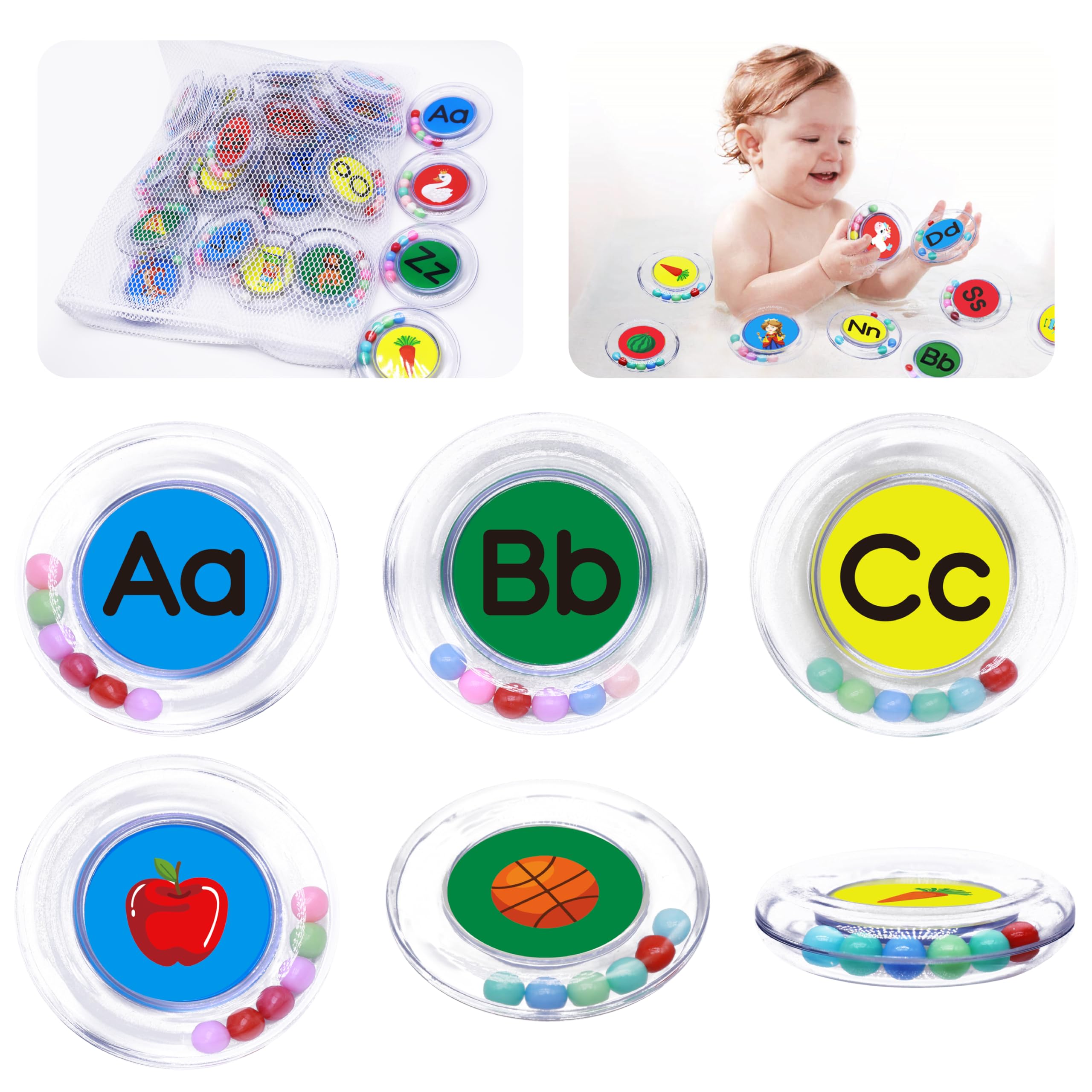 Baby Bath Toys 26pcs Alphabet Letters, Mold Free Floating Bathtub Toys Water Pool Toys Set with Mesh Bag for Kids Toddlers Ages 2 3 4 5 - Preschool ABC Learning Educational Gifts