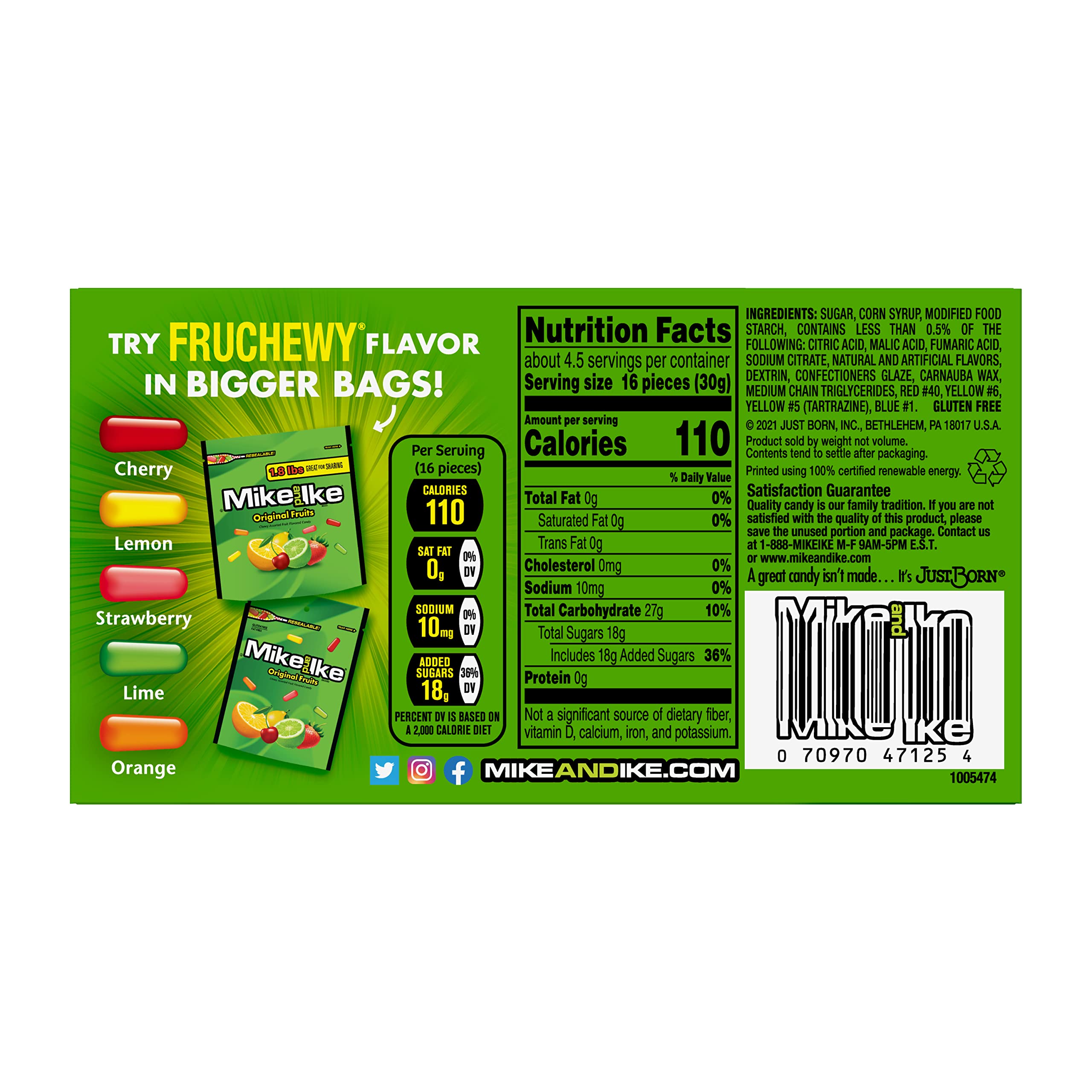 Mike and Ike Candy, Original Fruits, 5oz Theater Box, Pack of 12