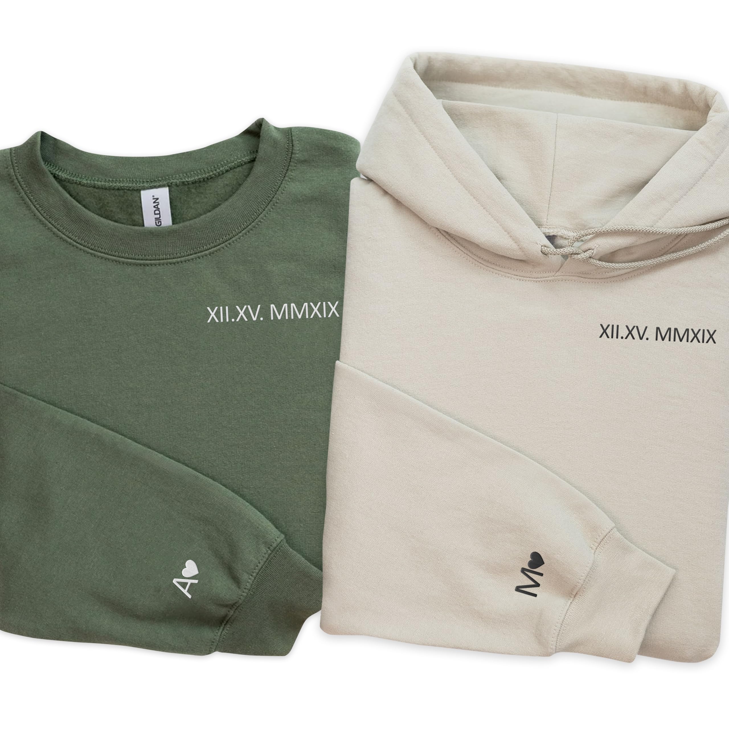 Custom Embroidered Roman Numeral Date Couple's Sweatshirt & Hoodie, Matching Hoodies for Couples, Custom Embroidered Sweatshirt, Anniversary, Engagements, Valentine's Day Gifts